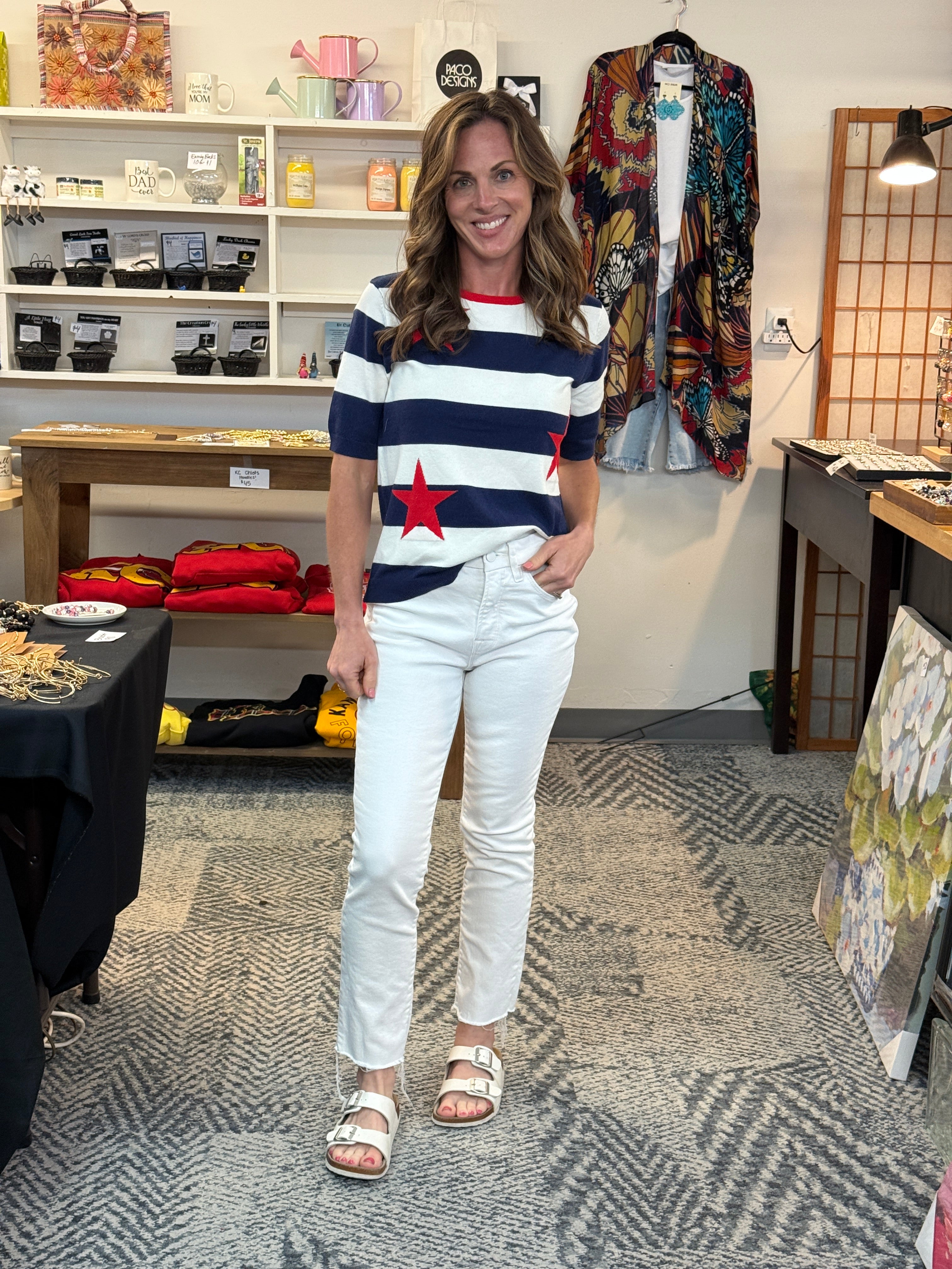 4th of July Navy & White Striped Sweater by Staccato