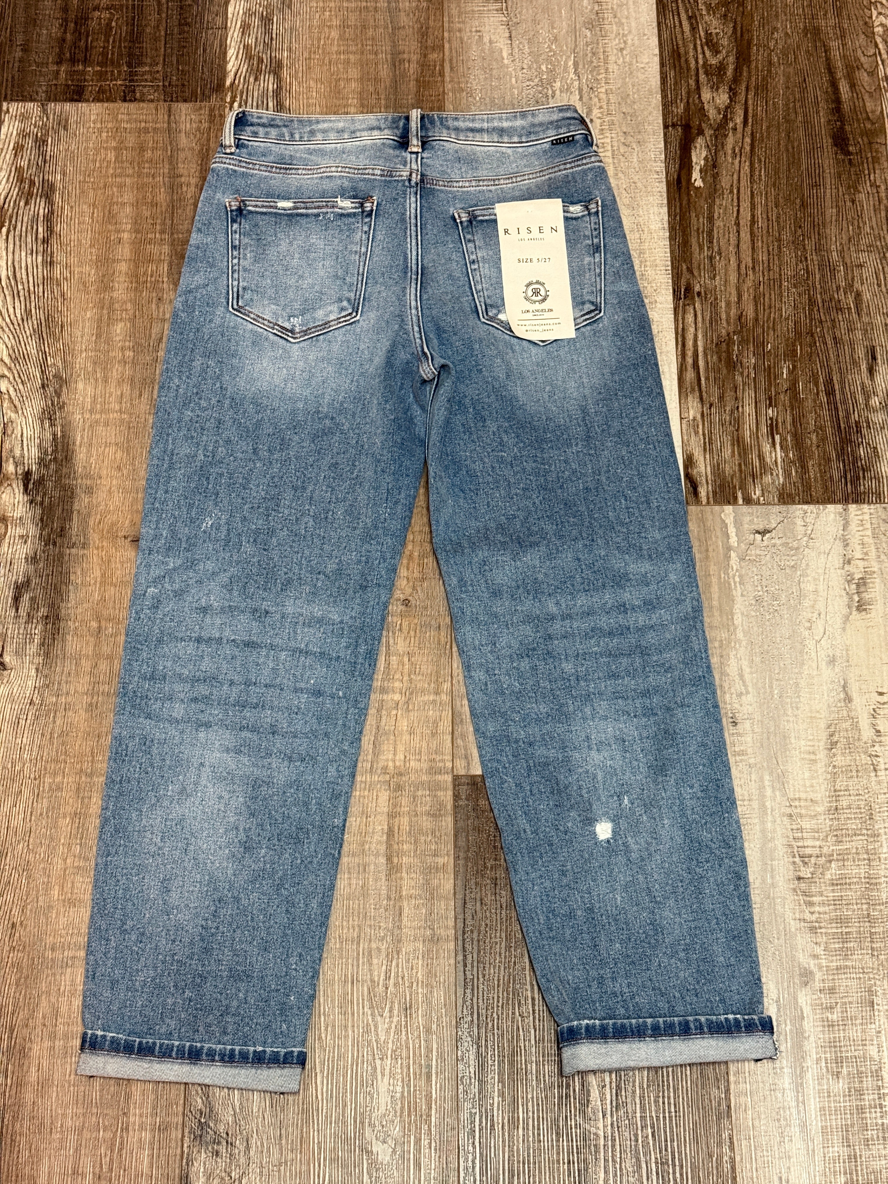 Risen High Rise Ankle Boyfriend Distressed Jeans