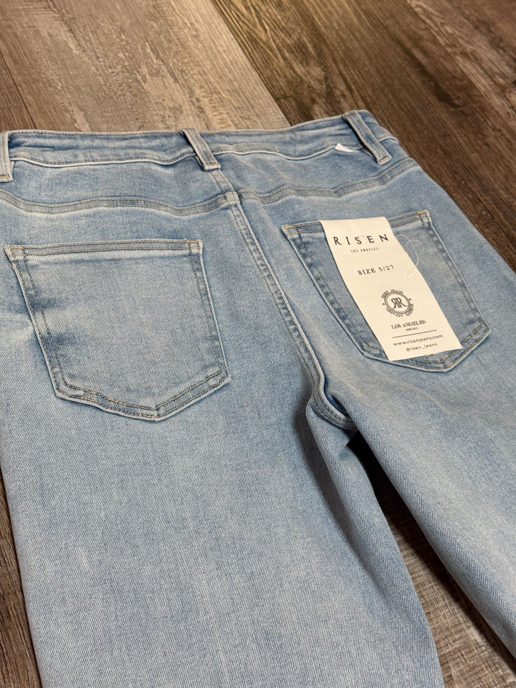 Risen Tummy Control High Rise Crop Straight Jeans Light Wash