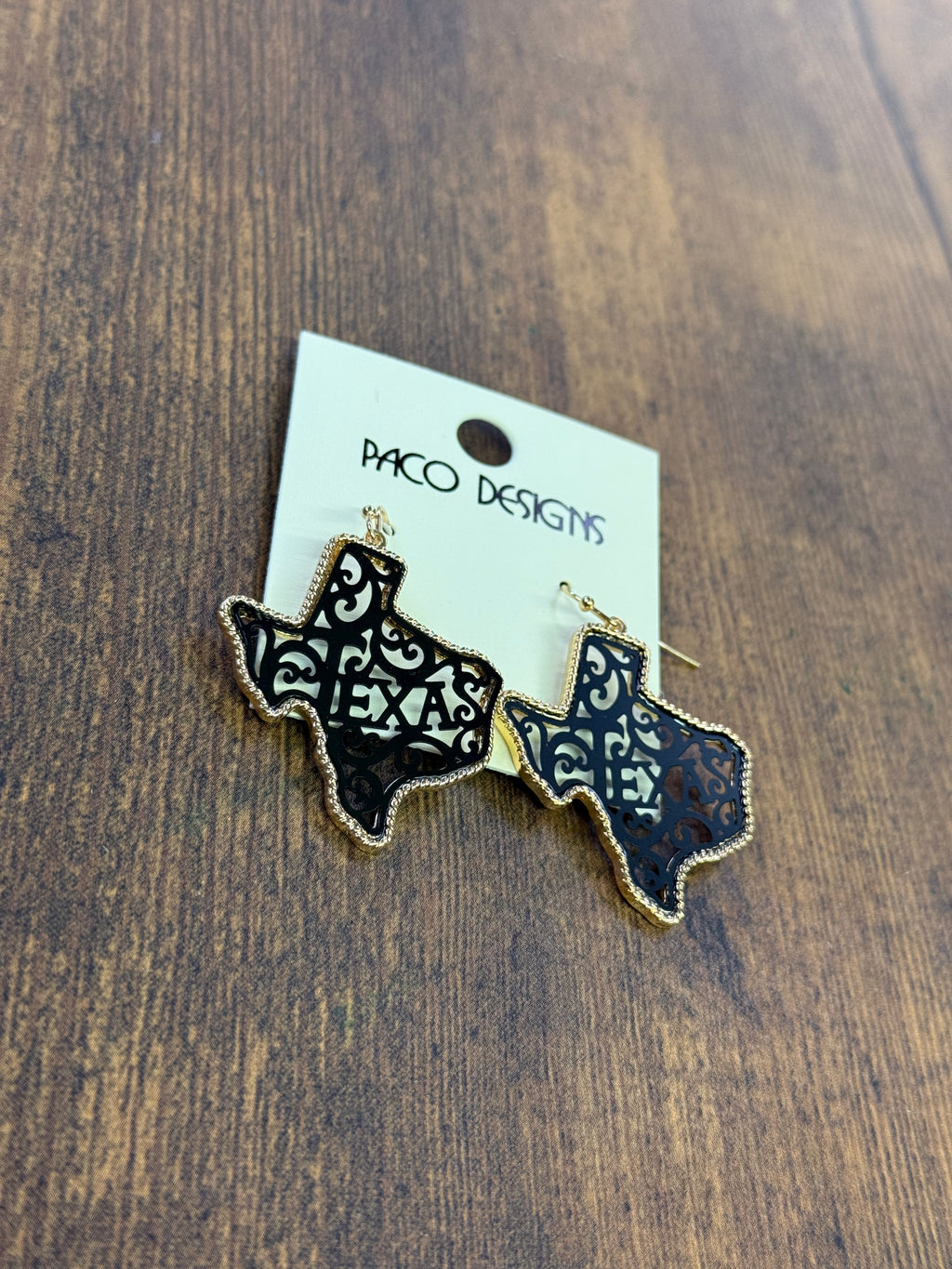 Gold Lasso Trim & Black Filigree Texas Stamped Earrings