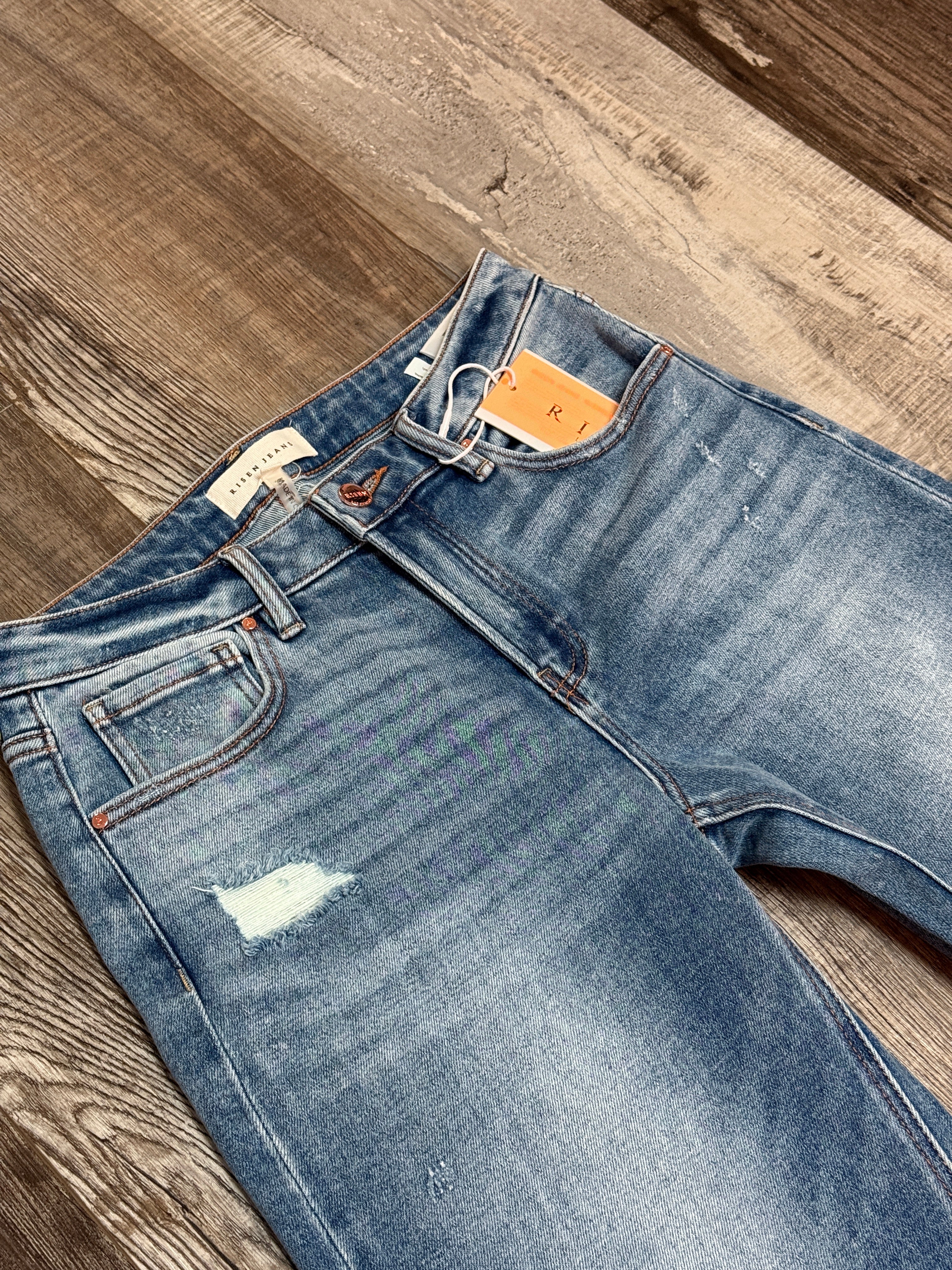 Risen High Rise Ankle Boyfriend Distressed Jeans
