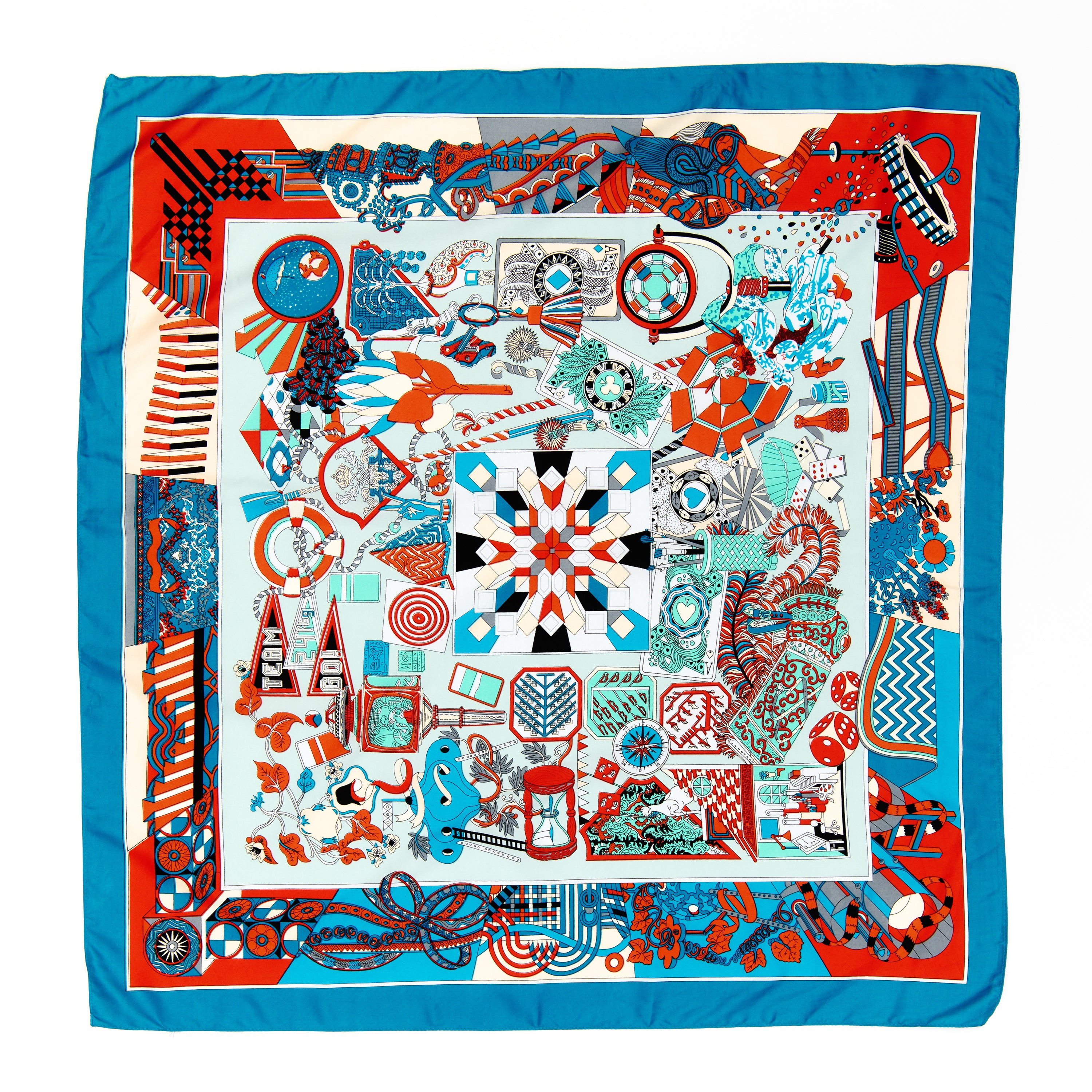 Ivory Blue Multi Printed 36" Silky Twill Scarf