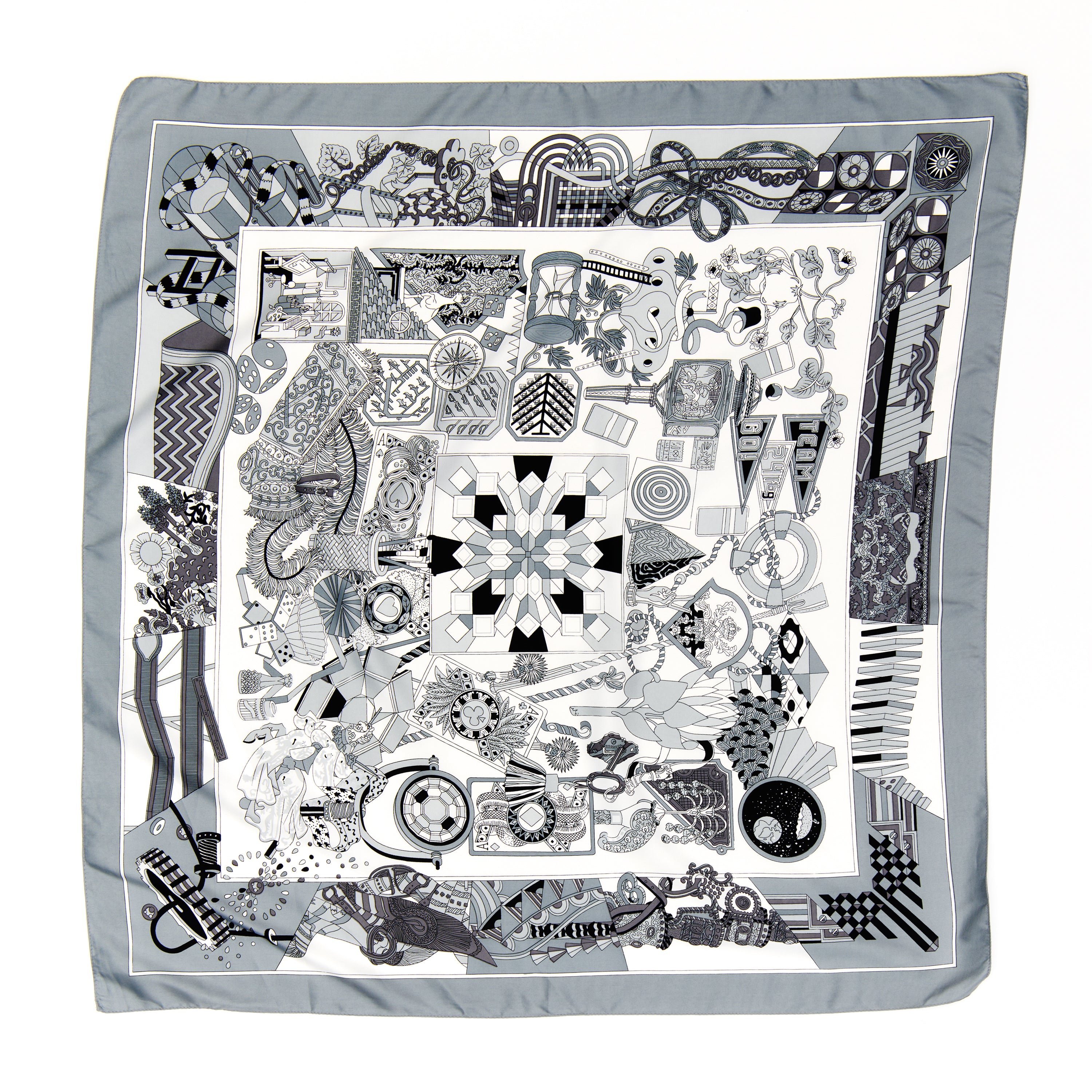 Silver Multi Printed 36" Silky Twill Scarf