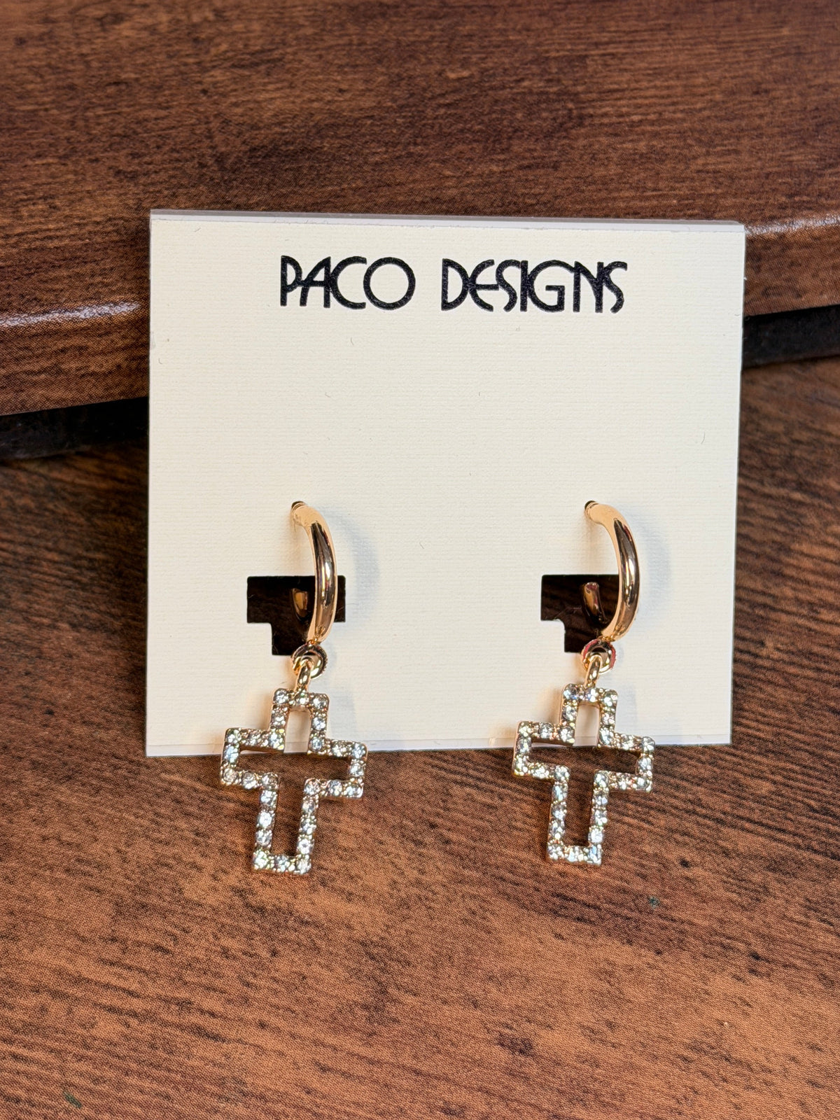 Dainty Gold CZ Rhinestone Cross Dangle Hoop Earrings