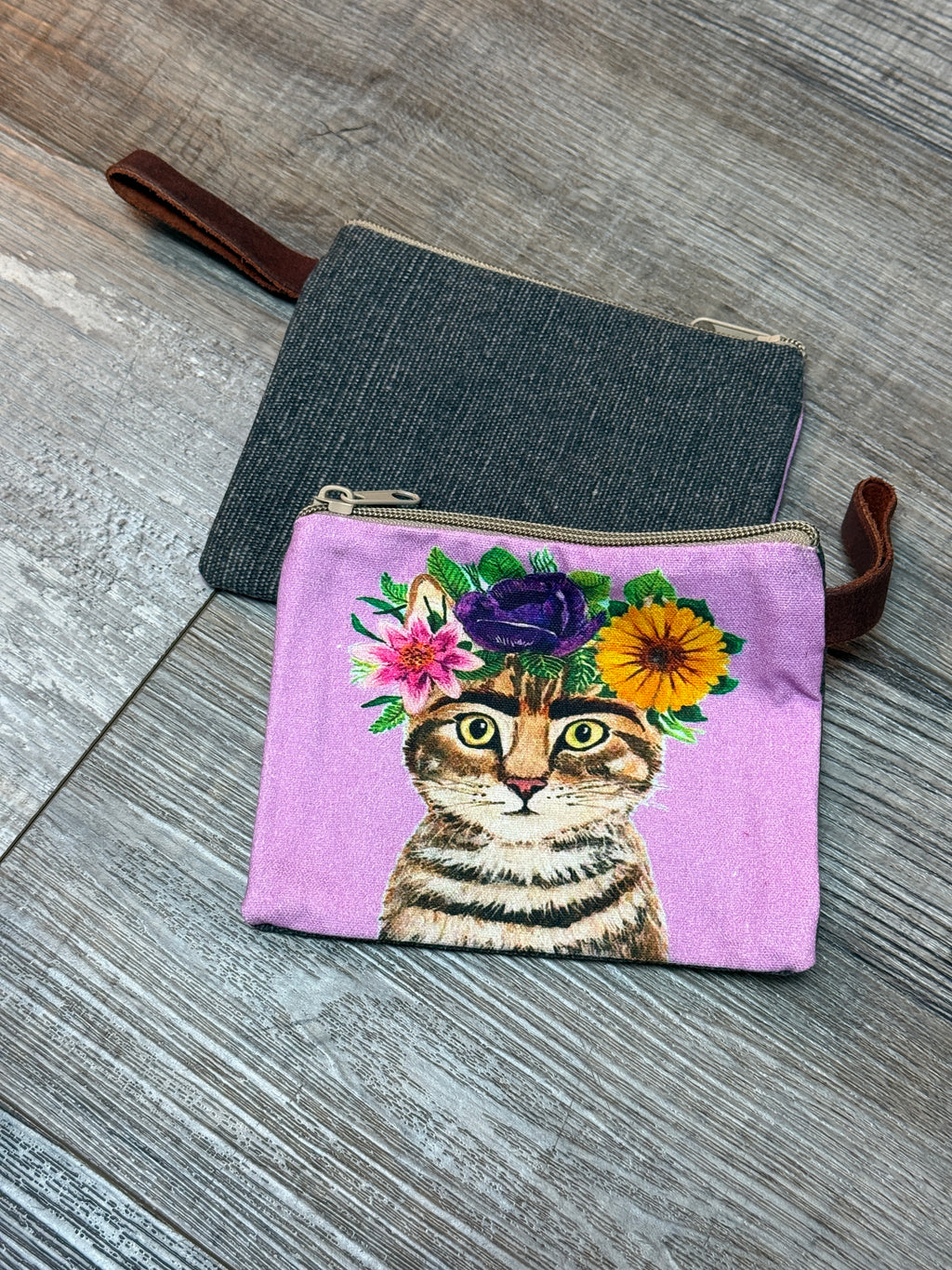 Colorful Frida Cat Canvas 4.5”x 6”Pouch