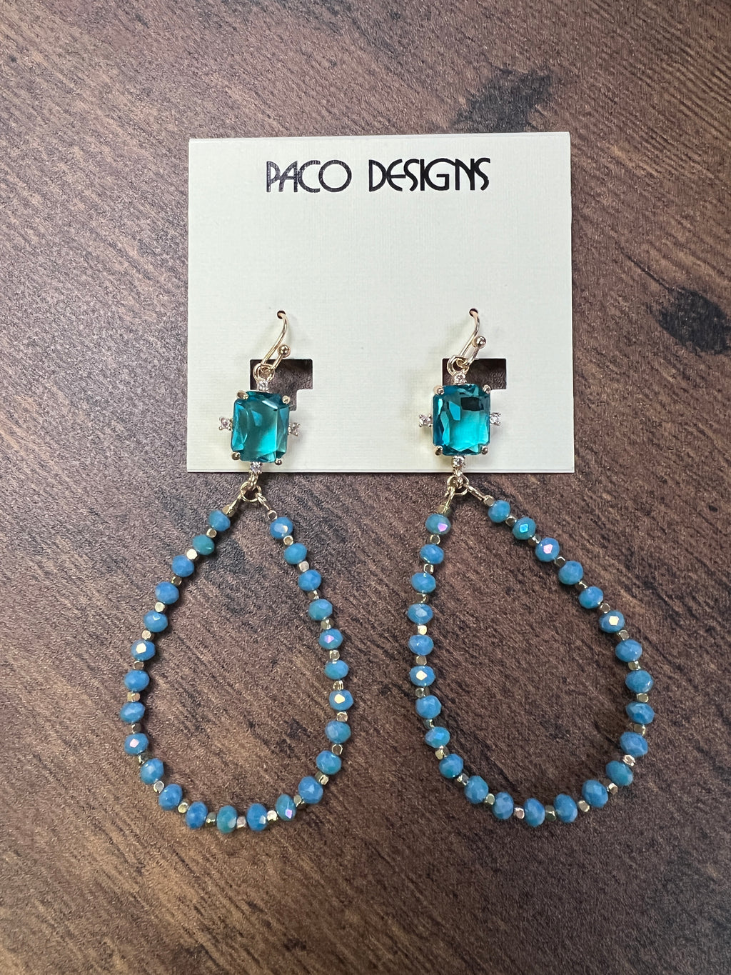 Gold Gem Top Beaded Teardrop Earrings