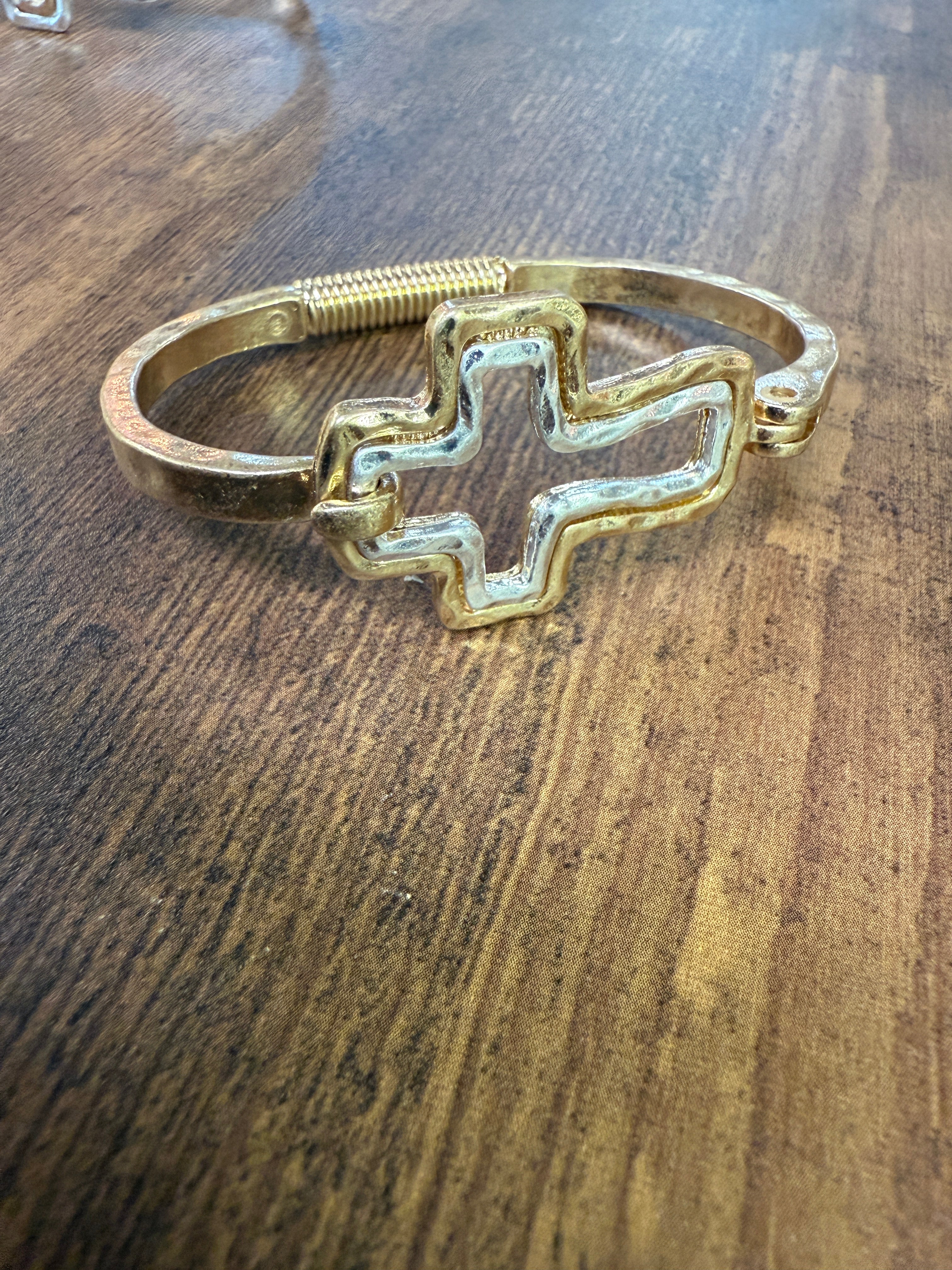 Beautiful Mixed Metal Cross Cuff Bracelet Gold OR Silver