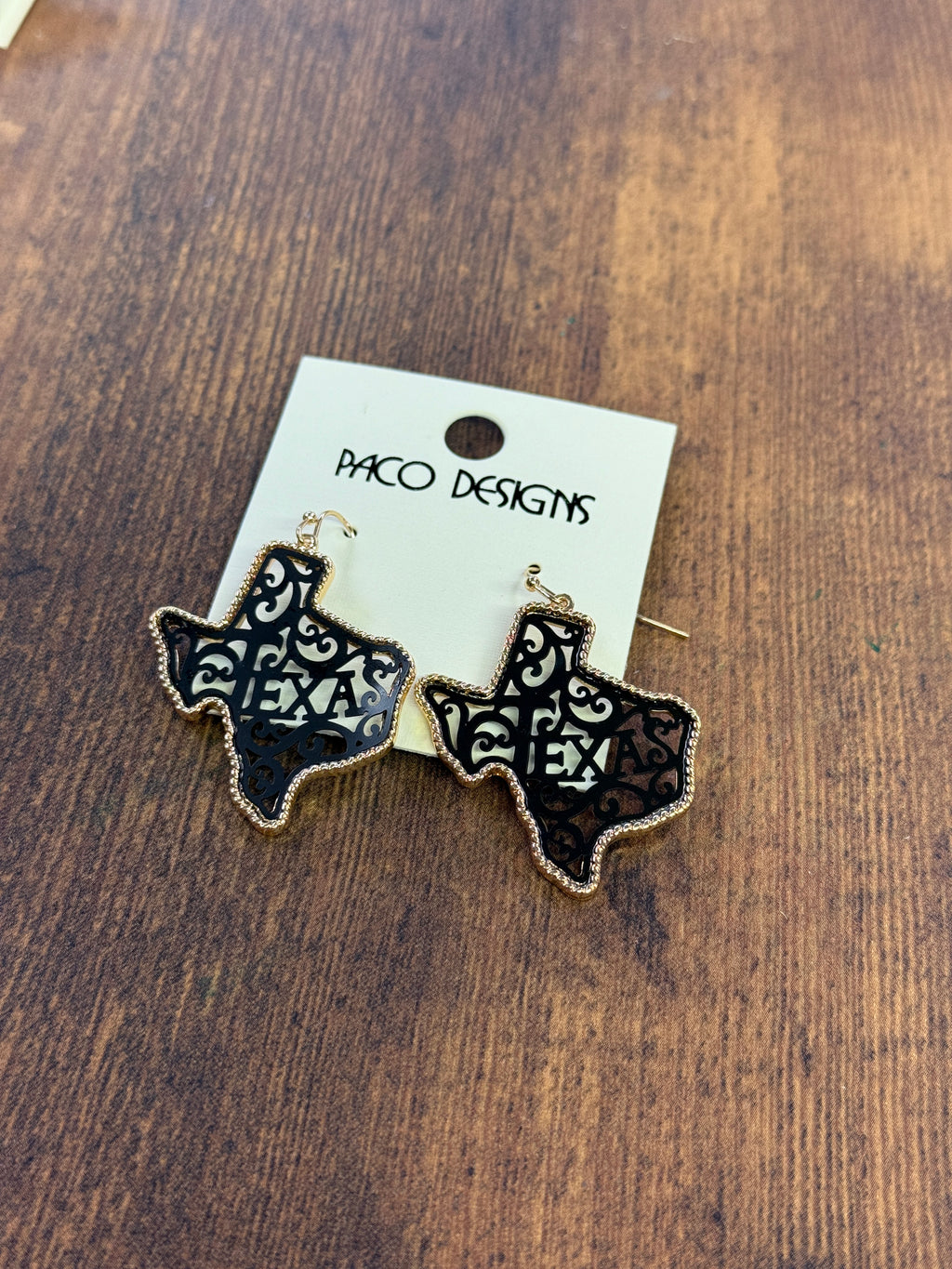 Gold Lasso Trim & Black Filigree Texas Stamped Earrings