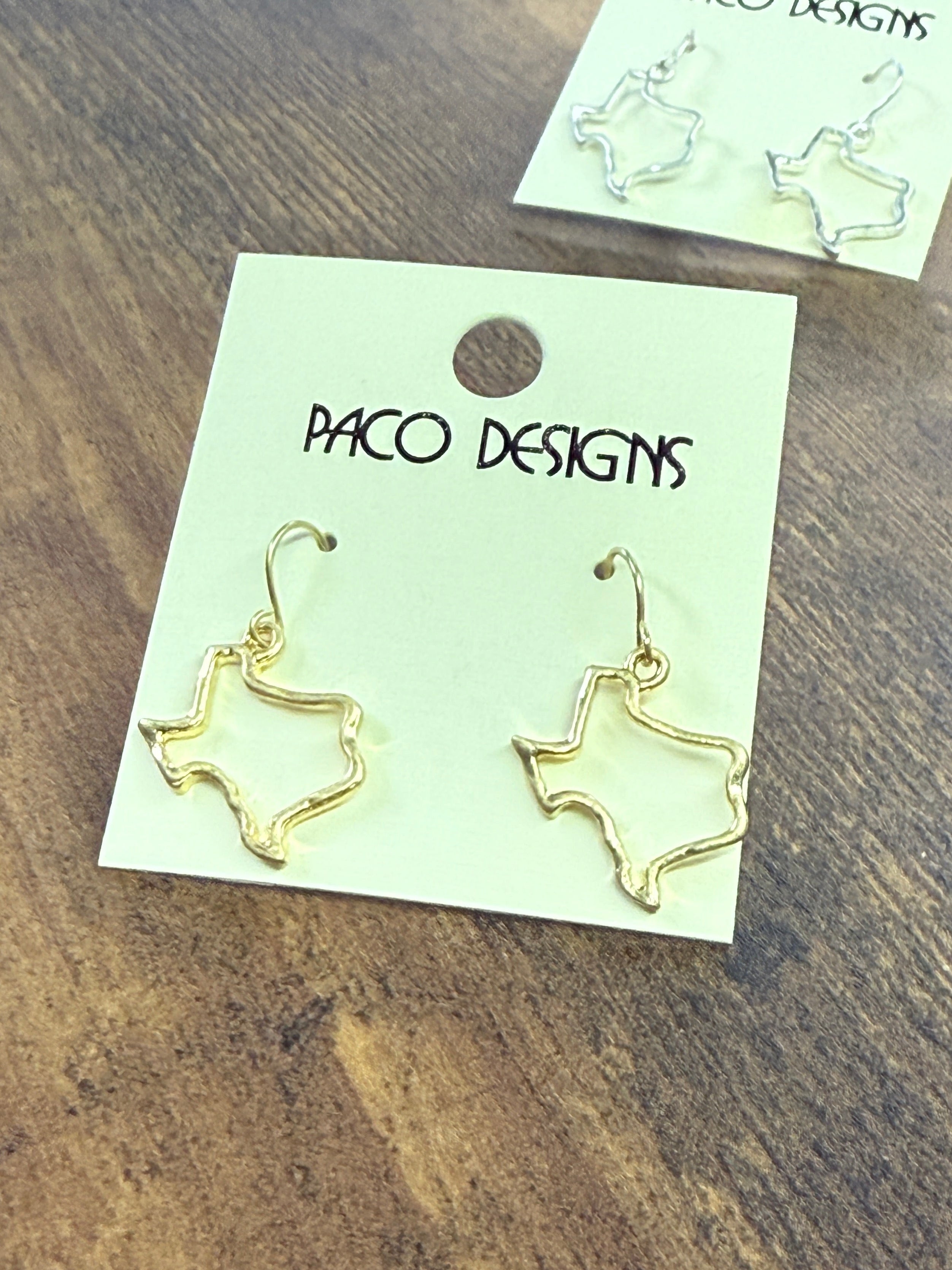 Small Gold Hammered Texas Outline Earrings