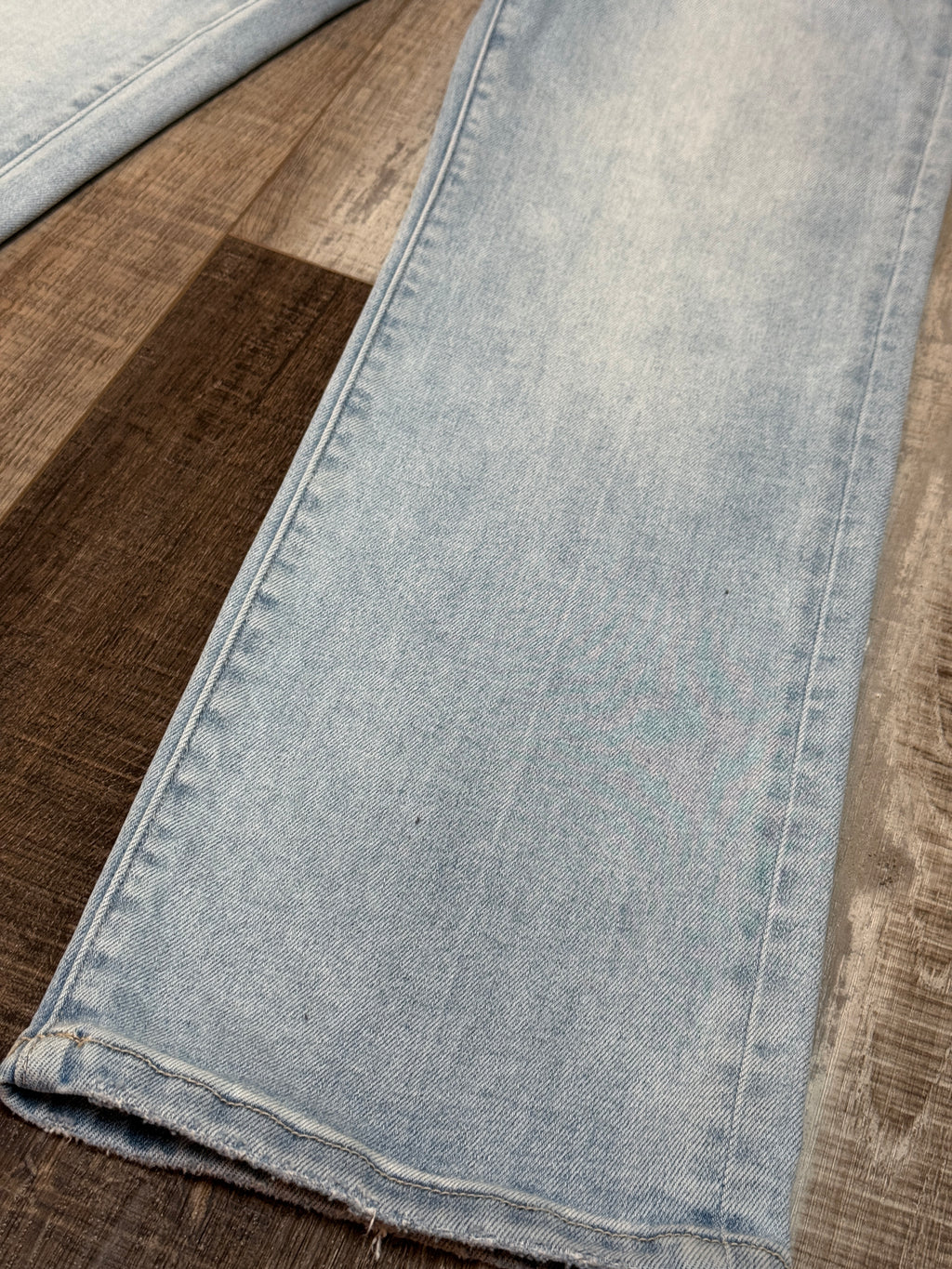 Risen Tummy Control High Rise Crop Straight Jeans Light Wash