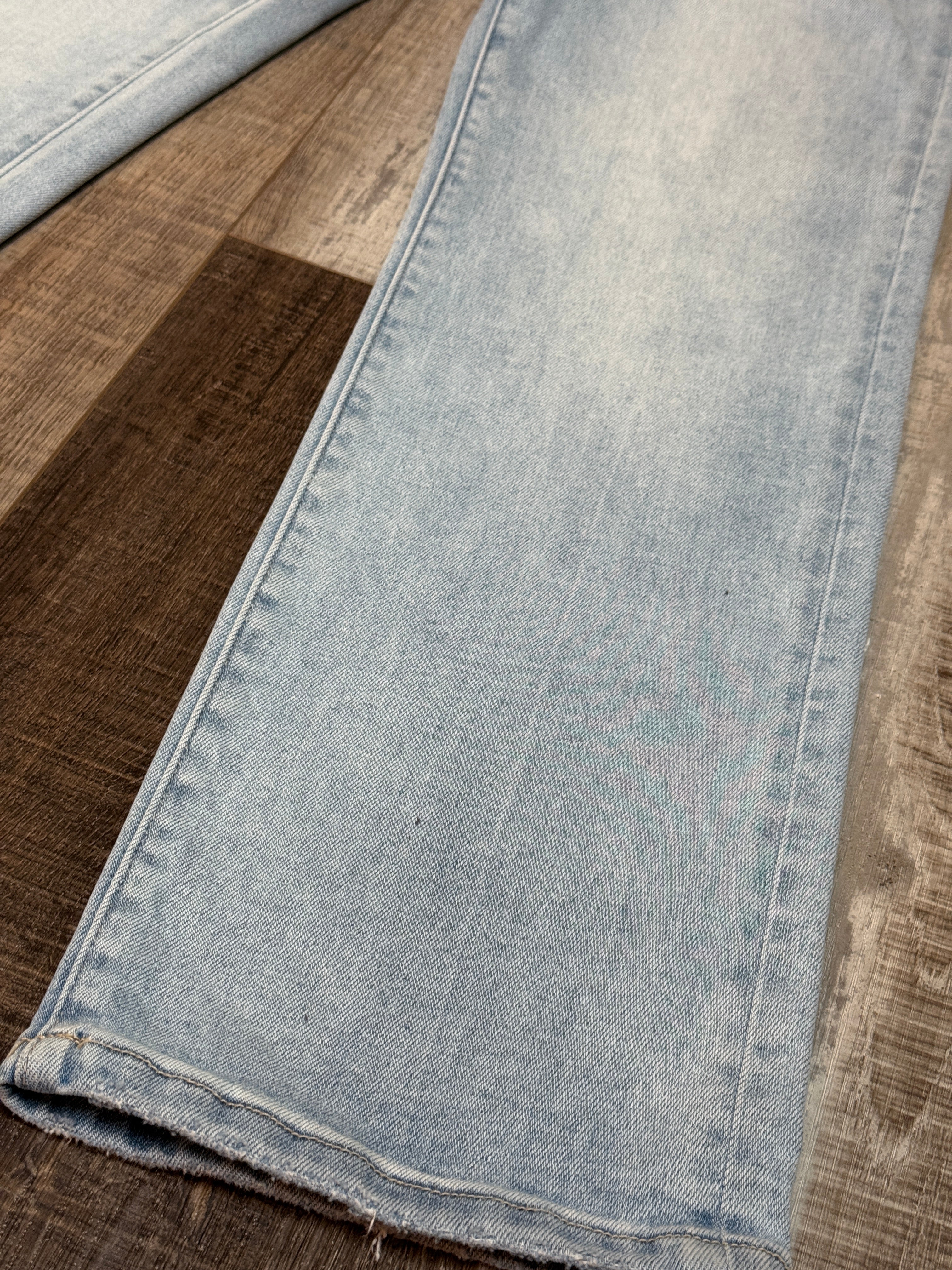 Risen Tummy Control High Rise Crop Straight Jeans Light Wash