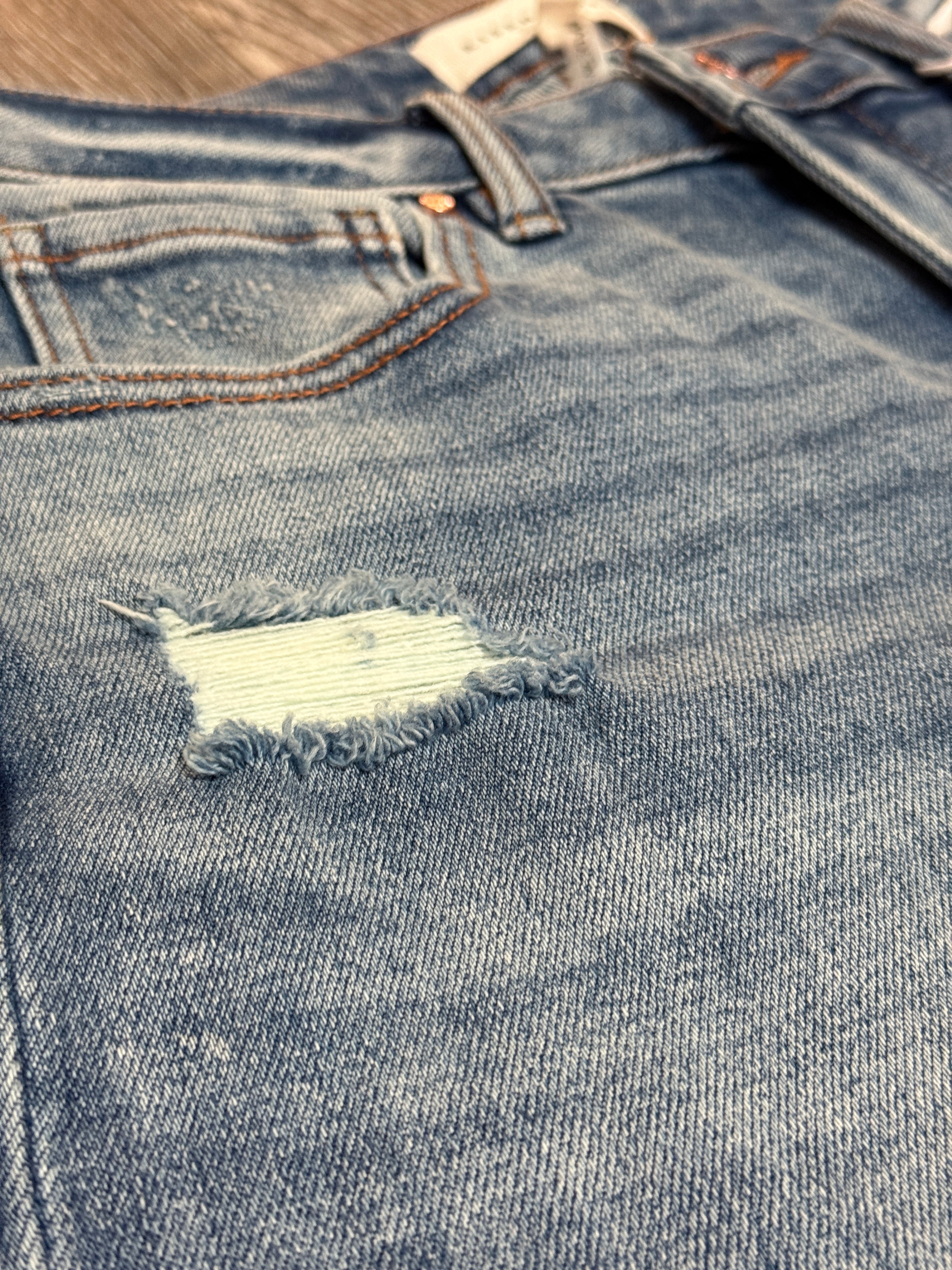 Risen High Rise Ankle Boyfriend Distressed Jeans
