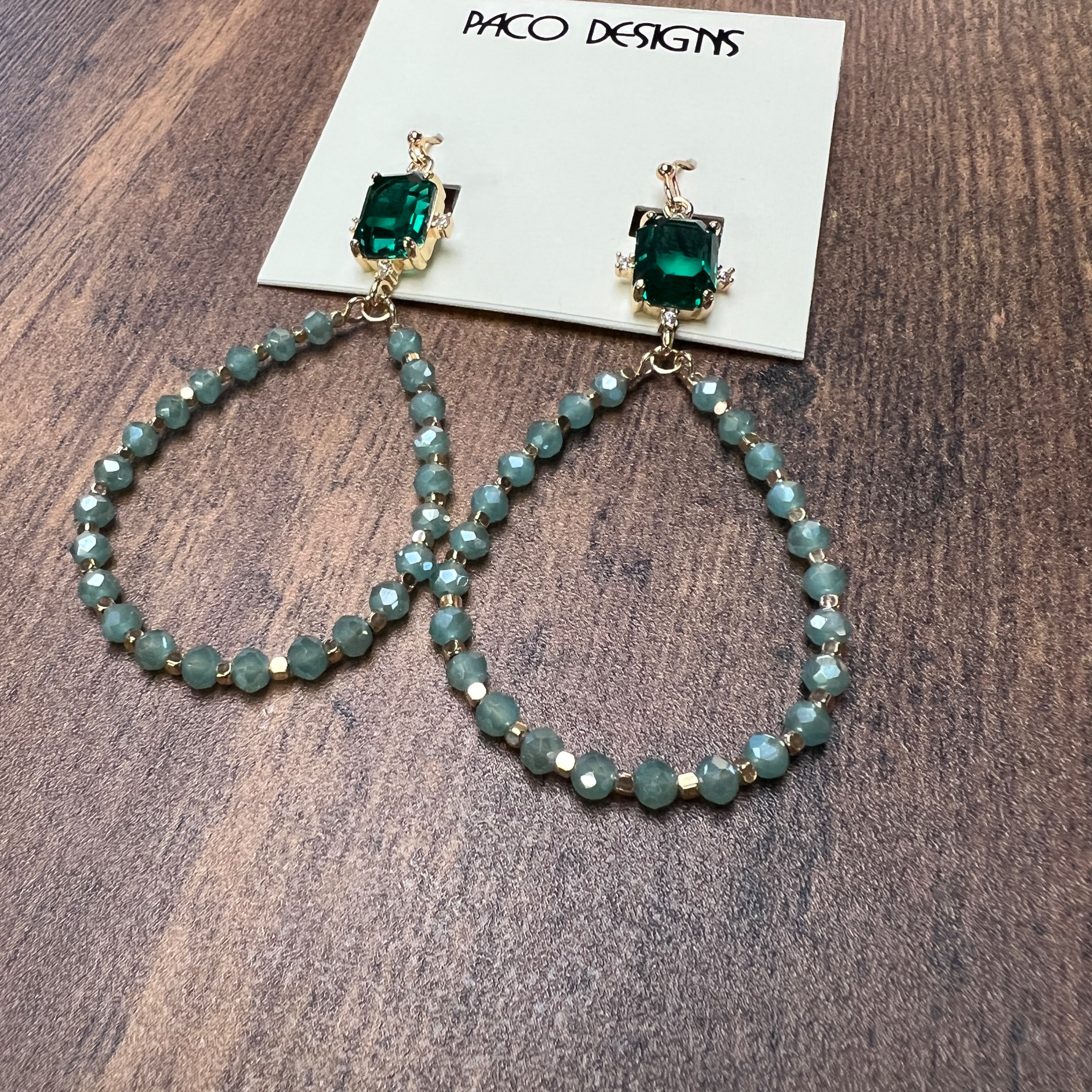 Gold Gem Top Beaded Teardrop Earrings