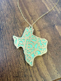 Boho Gold & Green Filagree Texas Stamped Necklace
