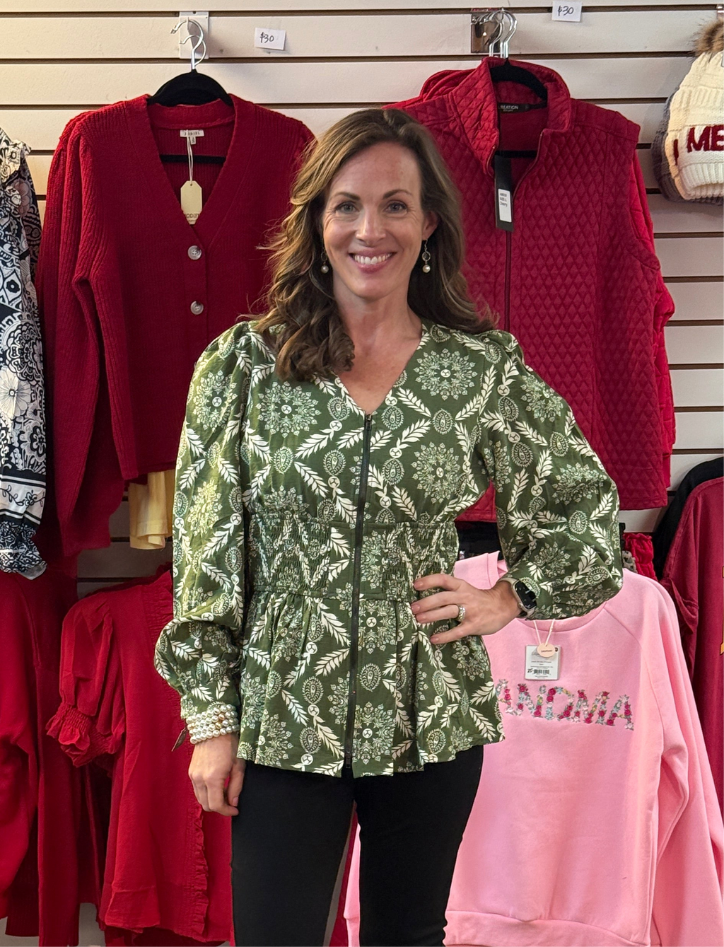 Green Floral Print V-neck Blouse by Gigio