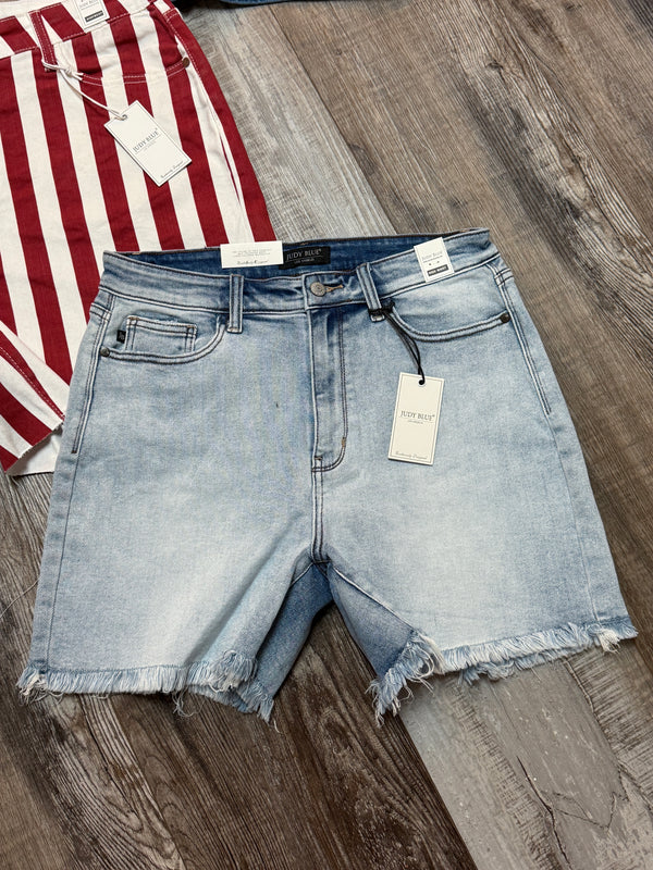 Judy Blue HW Fray Hem Cut Off Dad Shorts