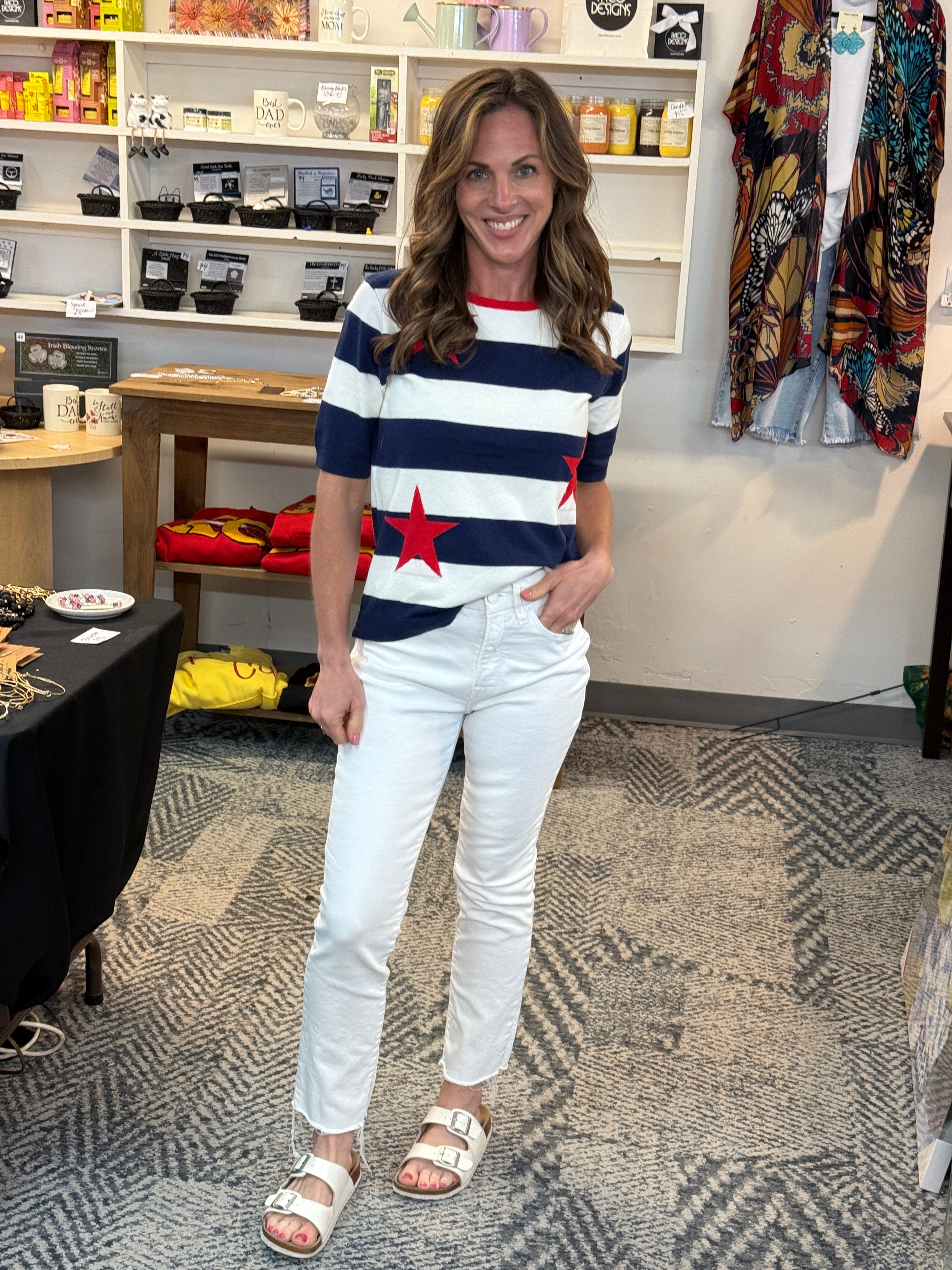 4th of July Navy & White Striped Sweater by Staccato