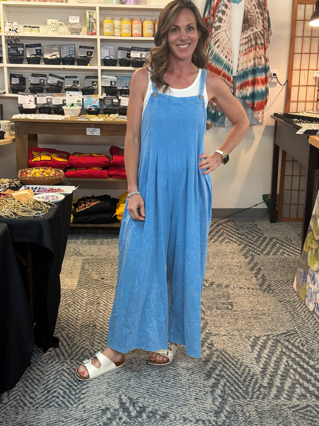 Mineral Washed Overall Pleated Jumpsuit