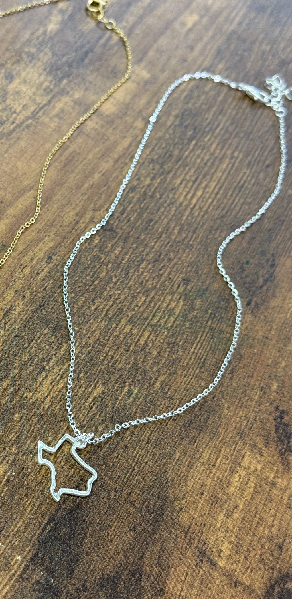 Little Silver Hammered Texas Outline Necklace