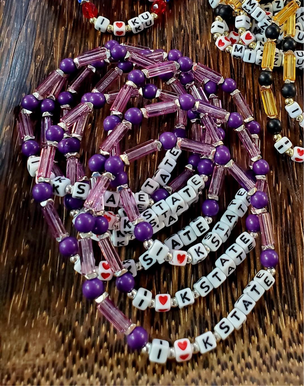 I Love K State Beaded Bracelet
