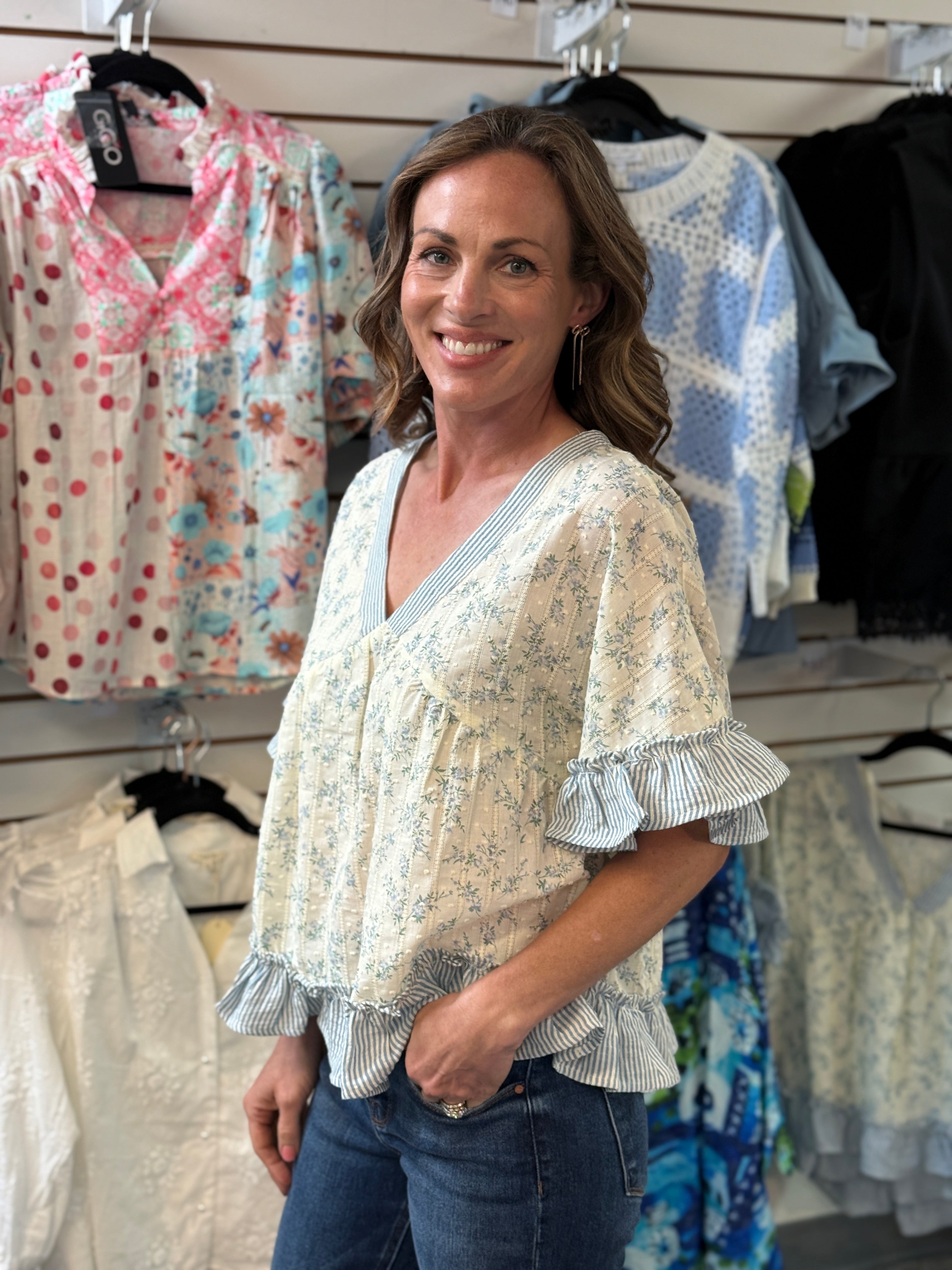 Shabby Chic French Meadow Ruffled Blouse