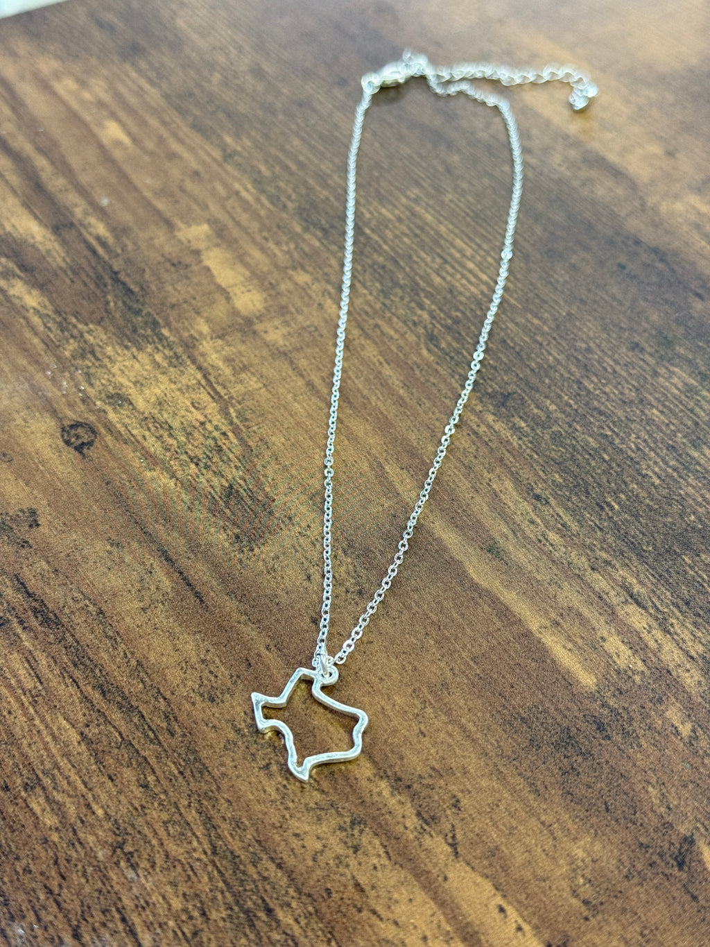 Little Silver Hammered Texas Outline Necklace