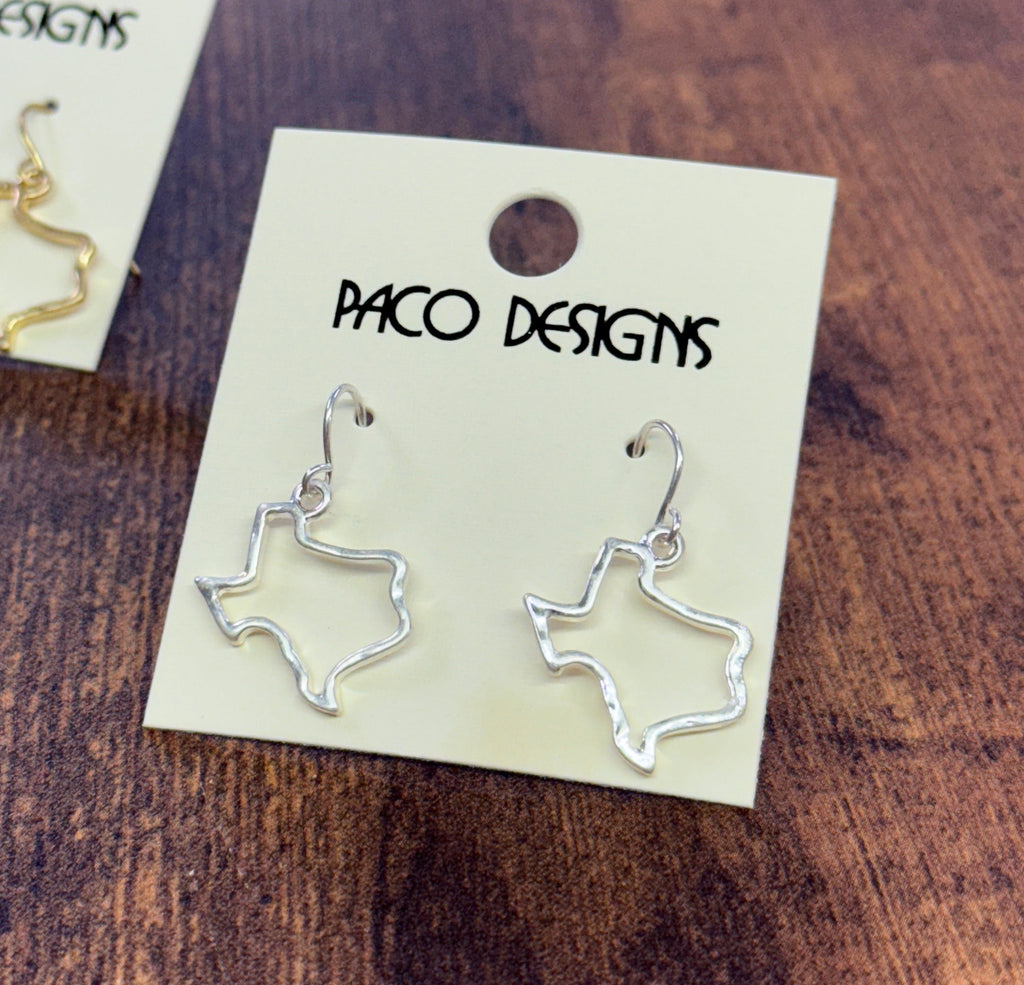 Small Silver Hammered Texas Outline Earrings