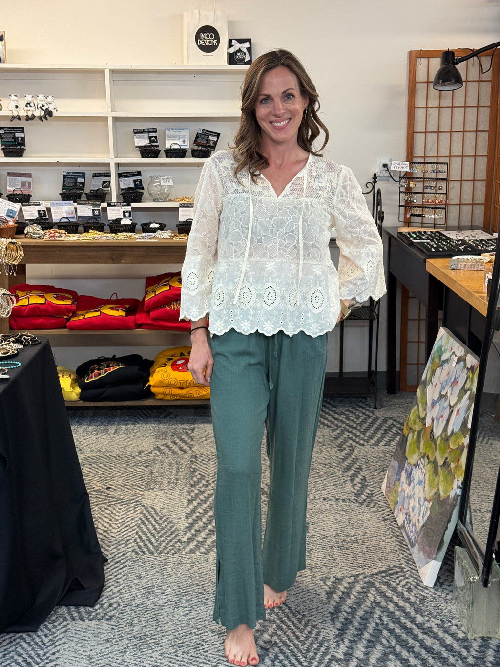 Cream Lace Floral Boho Top