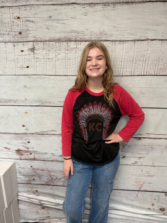 Red & Heather Grey KC Headdress Raglan T Shirt