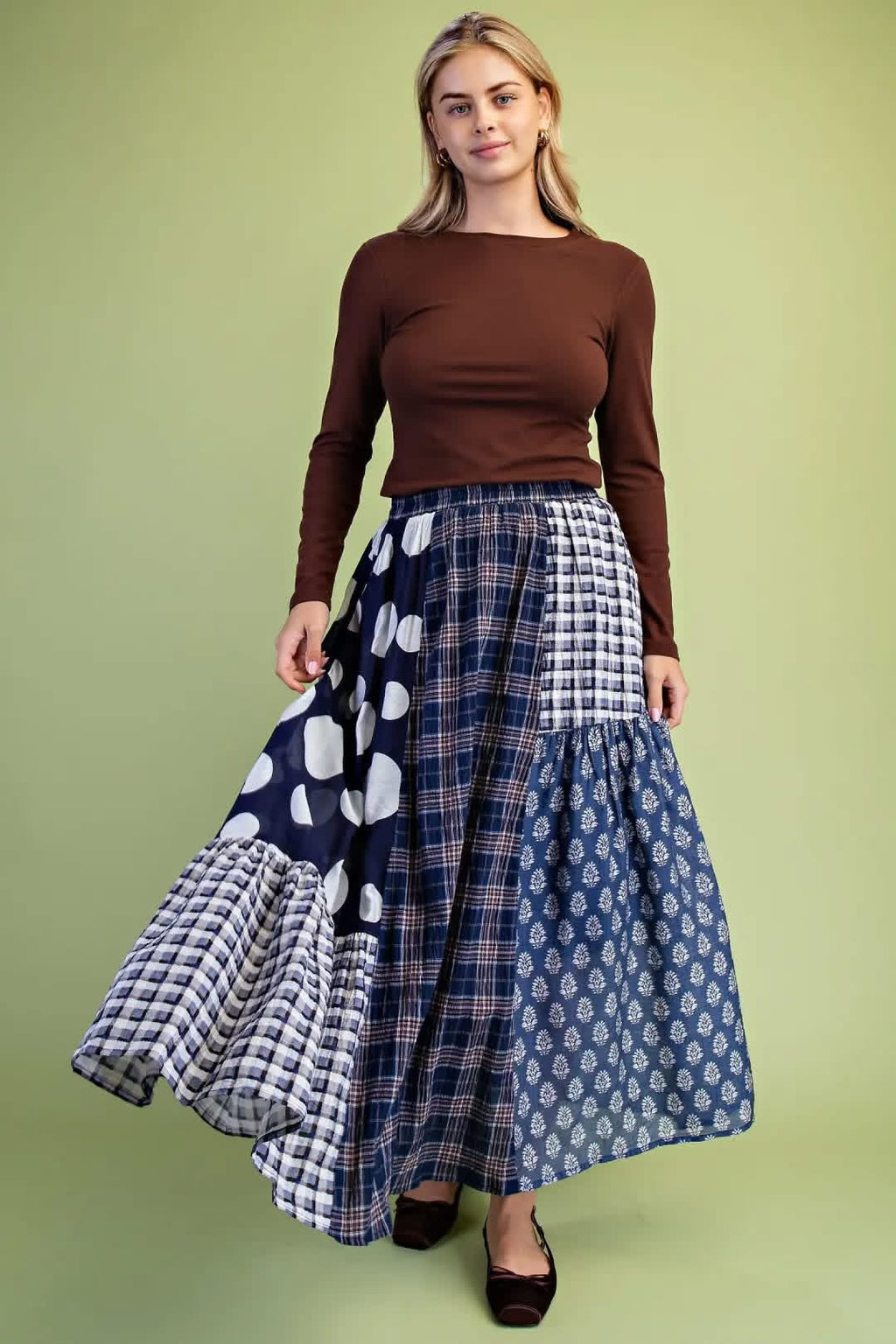 Fun Blue Mixed Pattern Skirt