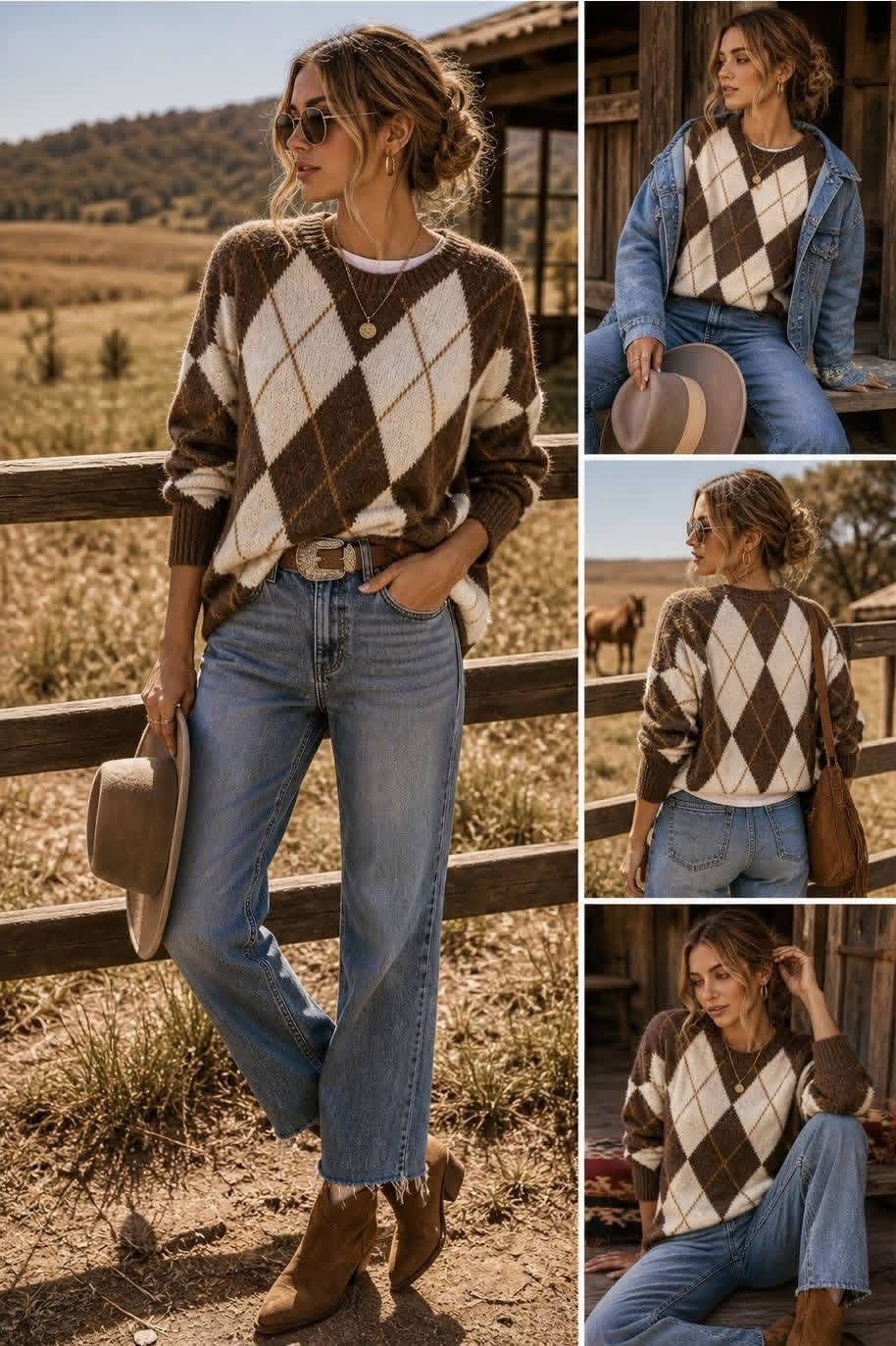 Brown Argyle Sweater by Timing