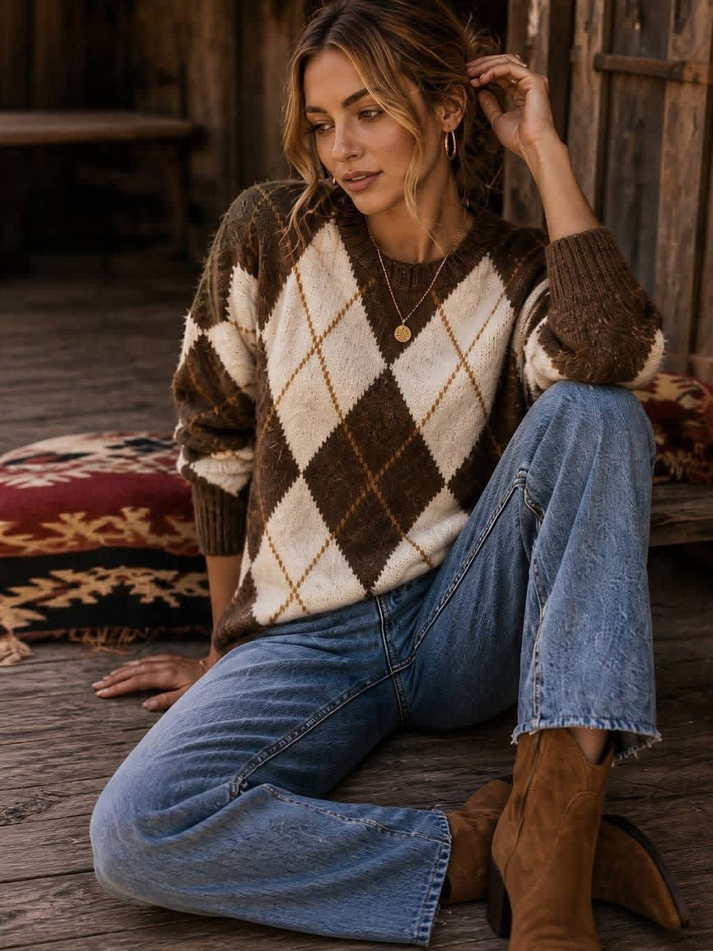 Brown Argyle Sweater by Timing
