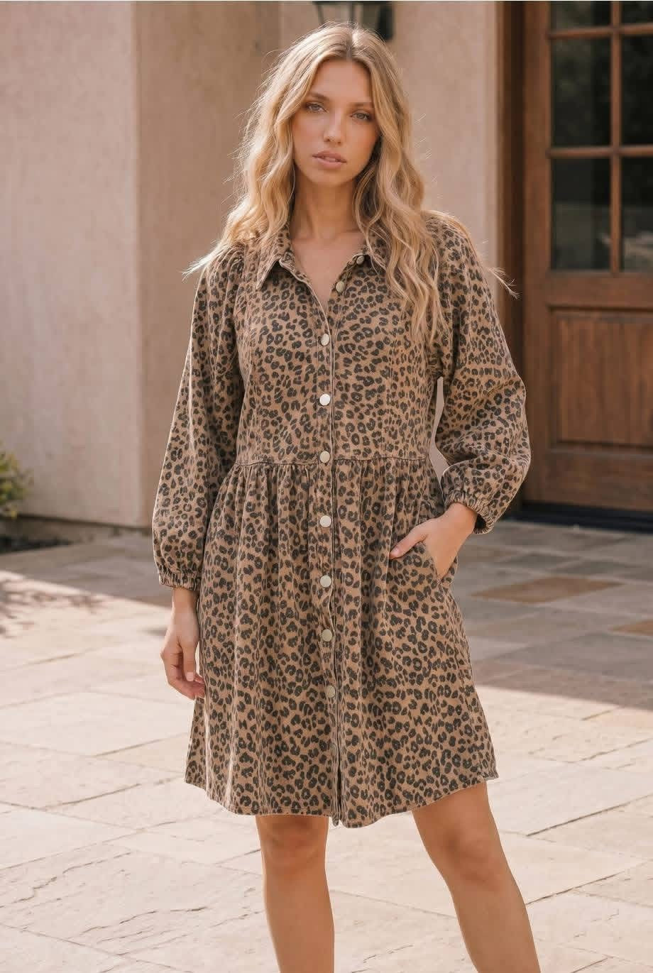 Denim Leopard Dress by Kori America