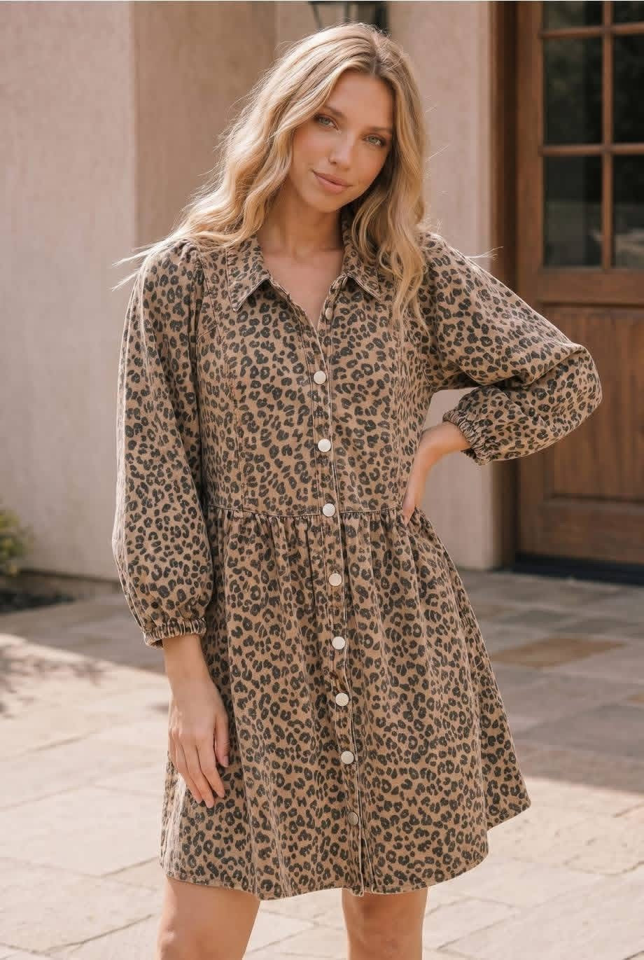 Denim Leopard Dress by Kori America