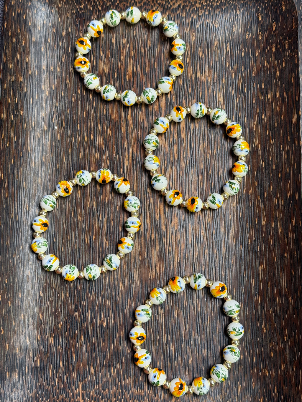 Ceramic Sunflower Beaded Bracelet