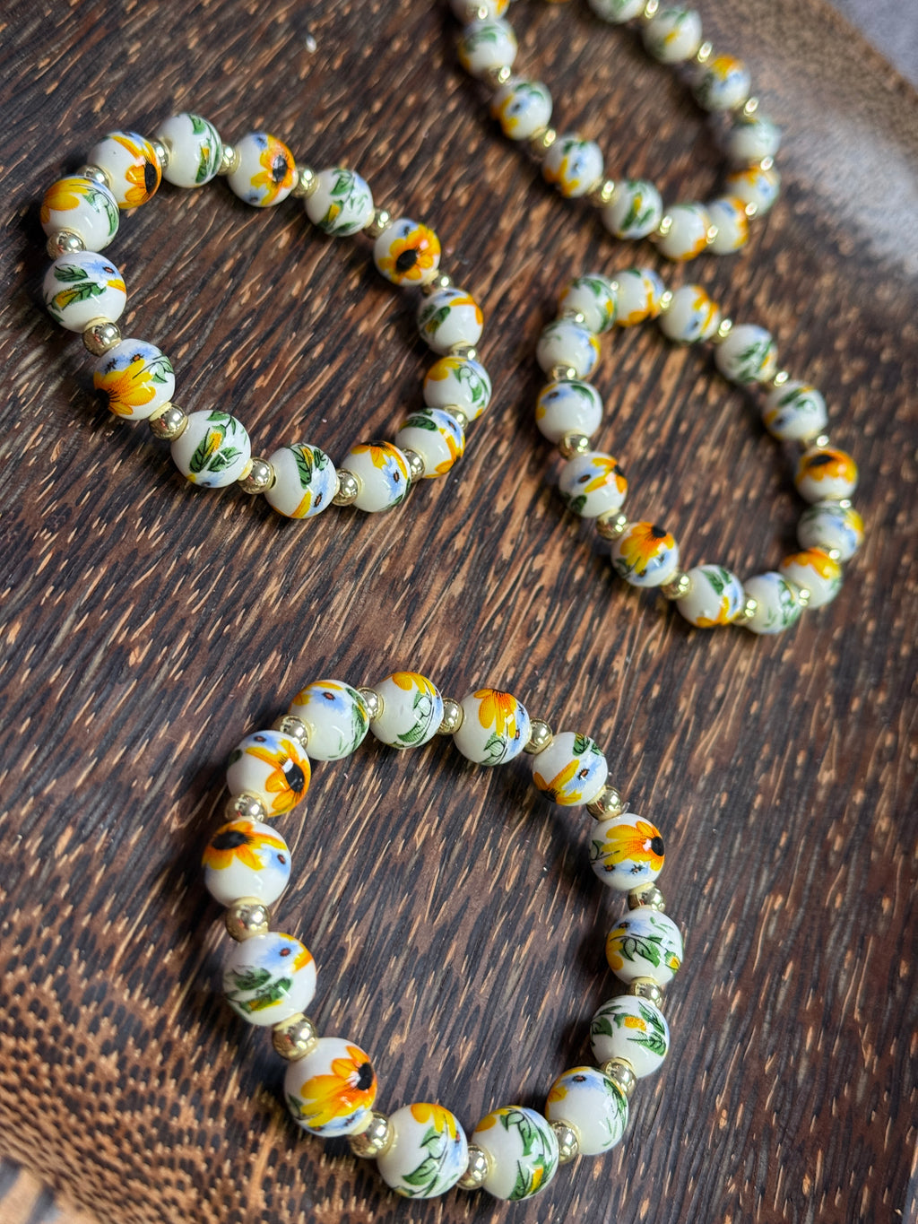 Ceramic Sunflower Beaded Bracelet