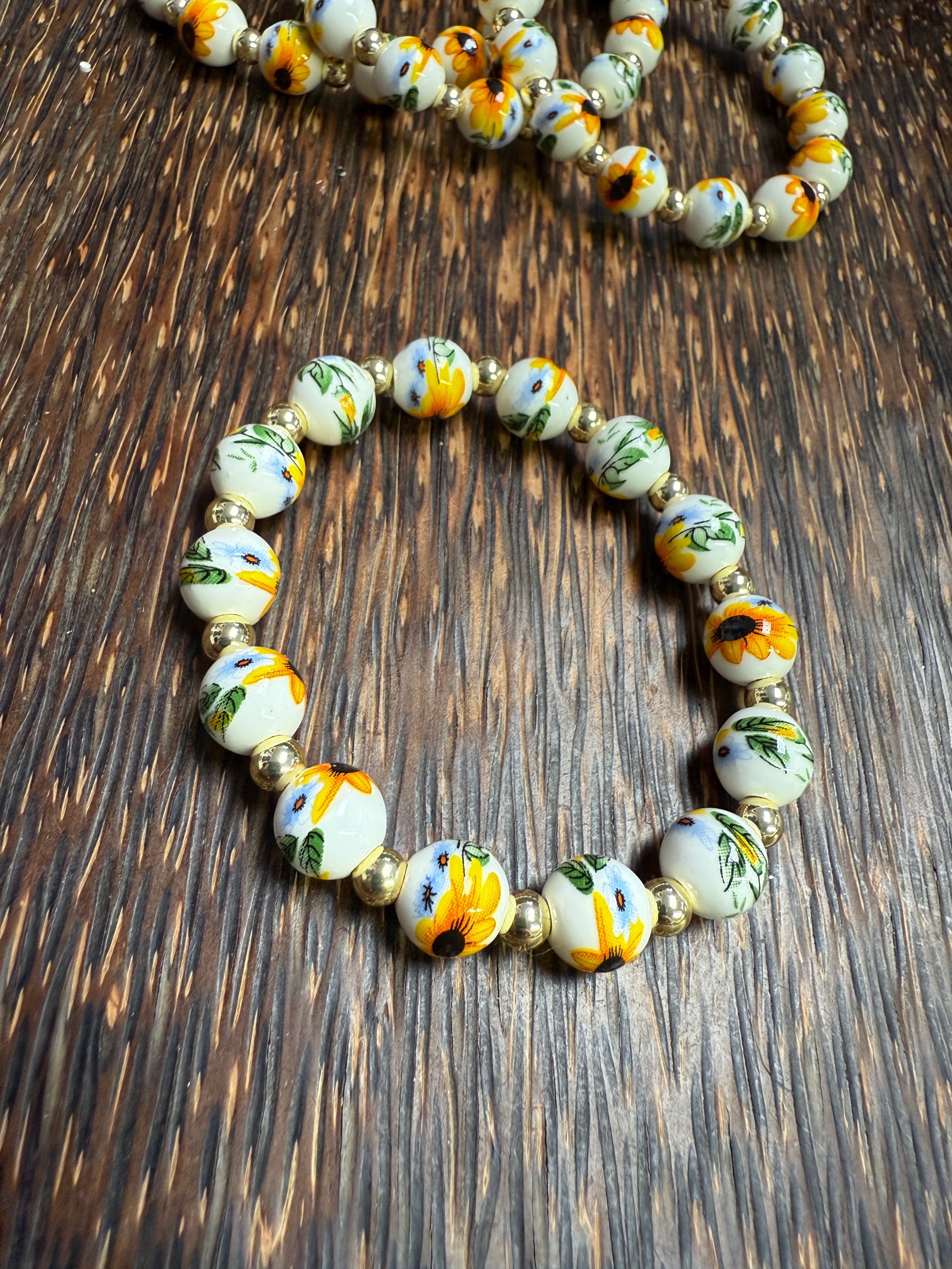 Ceramic Sunflower Beaded Bracelet