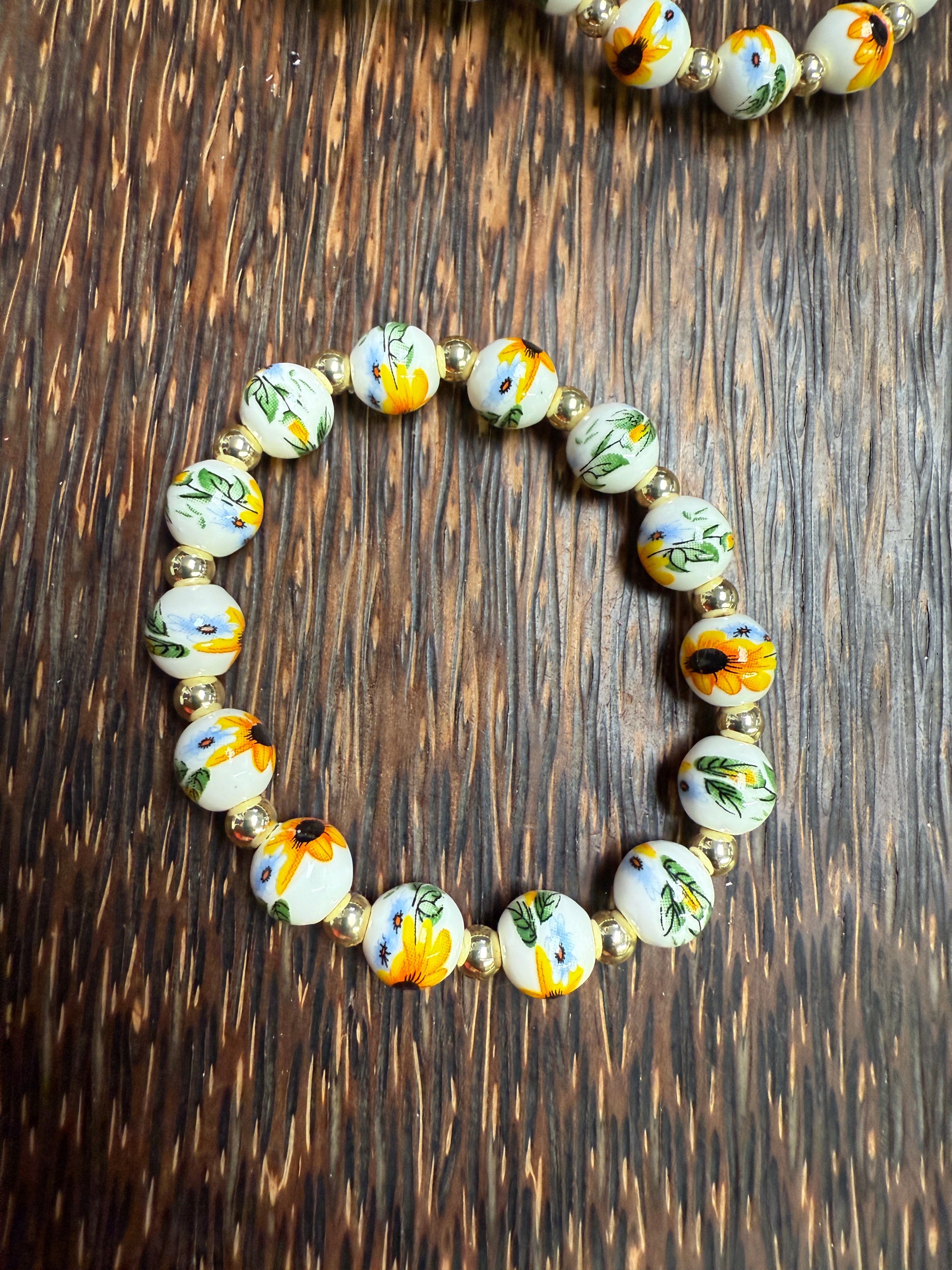 Ceramic Sunflower Beaded Bracelet