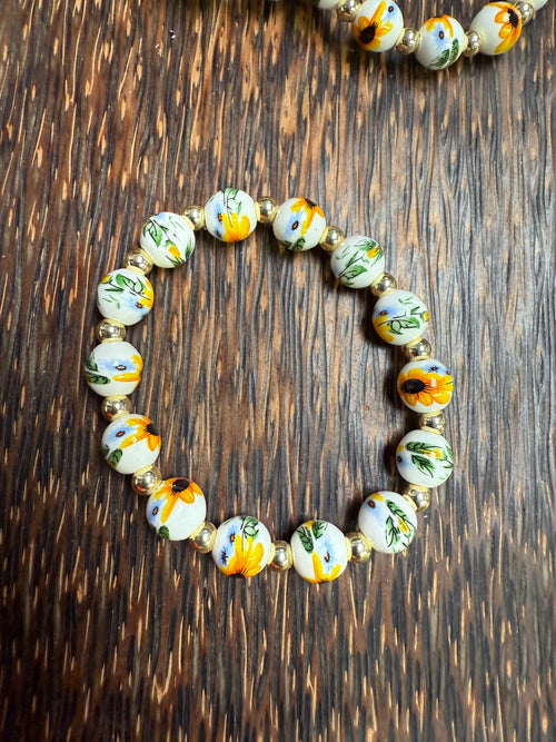 Ceramic Sunflower Beaded Bracelet
