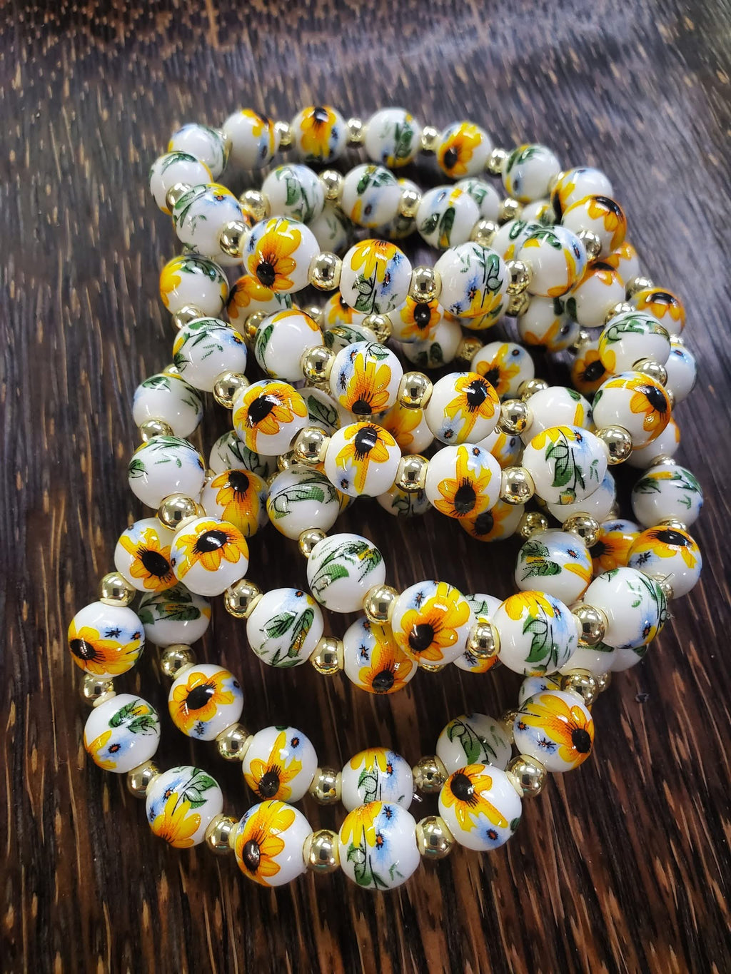 Ceramic Sunflower Beaded Bracelet
