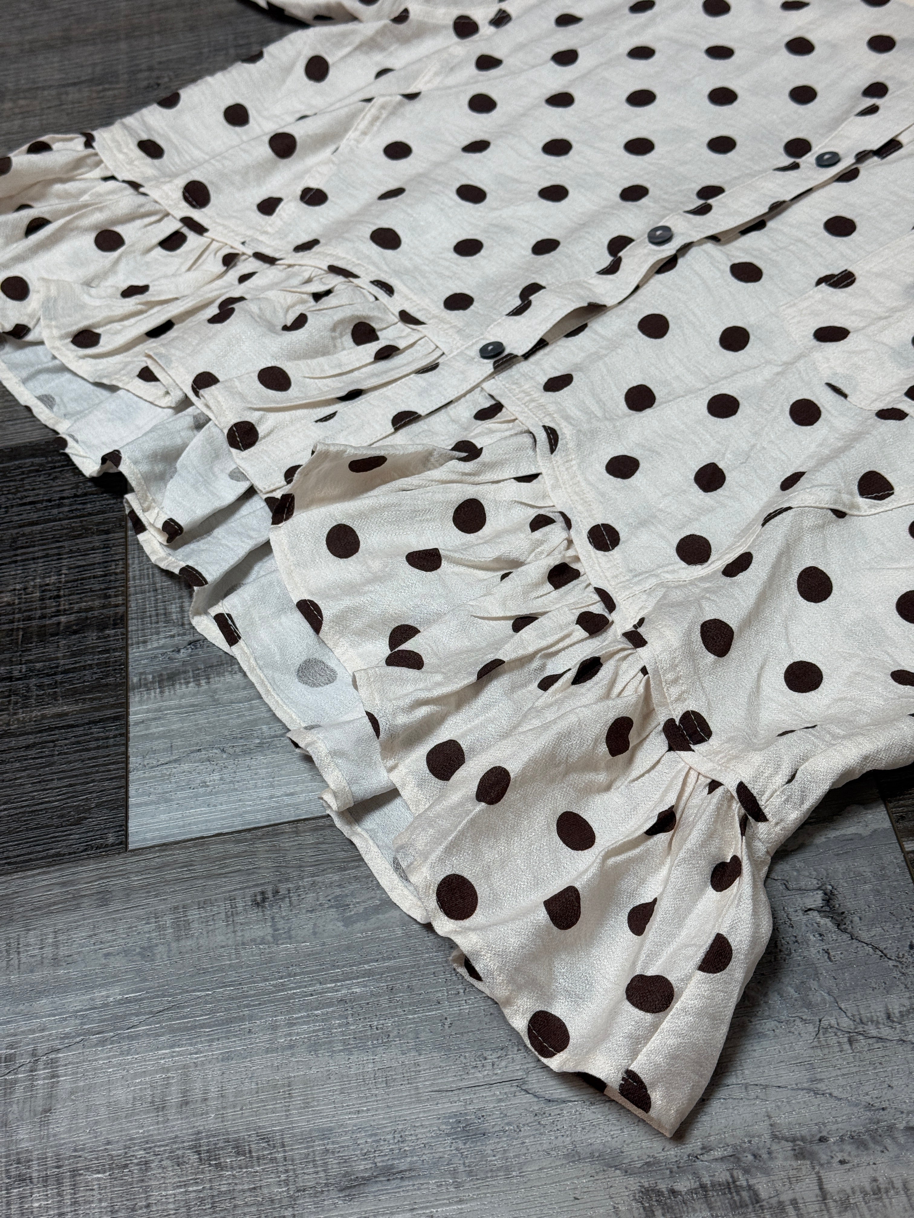 Cream Colored Button Up Blouse w/ Brown Polka Dots by Entro