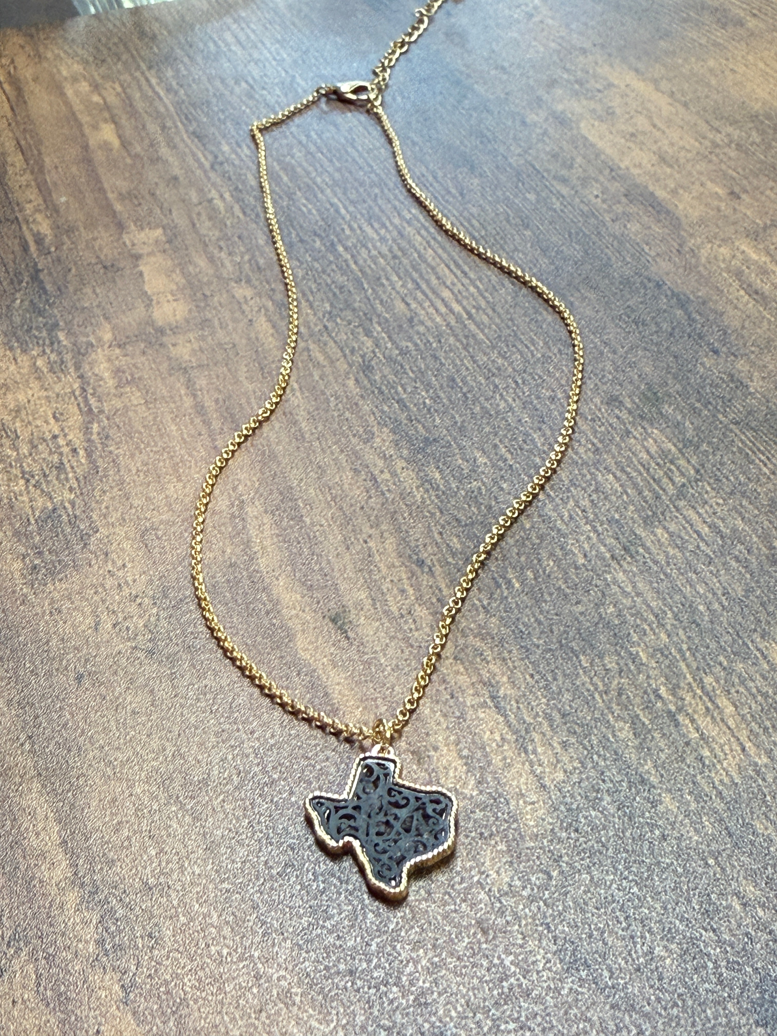 Gold Lasso Trim & Black Filagree Texas Necklace