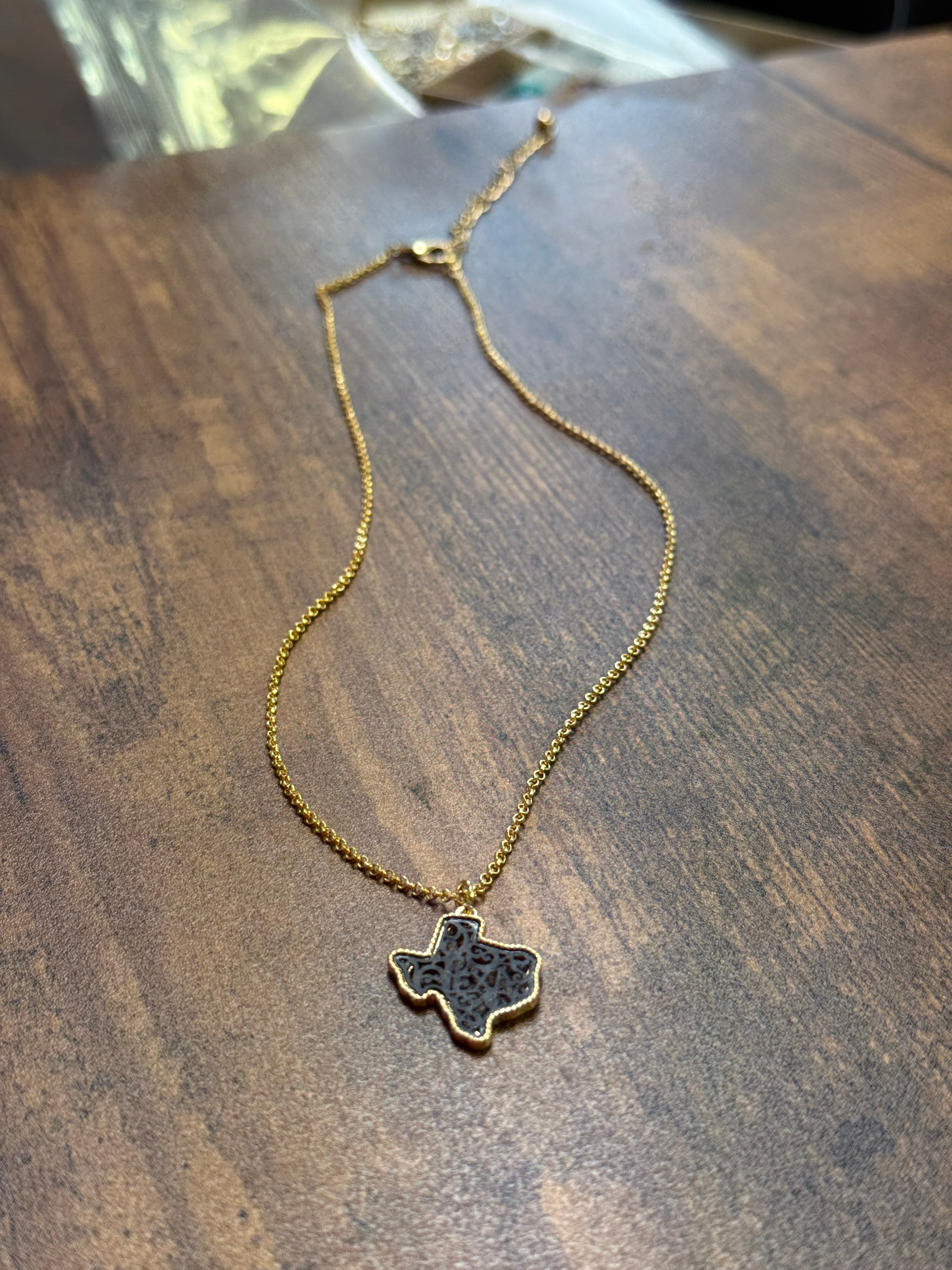 Gold Lasso Trim & Black Filagree Texas Necklace