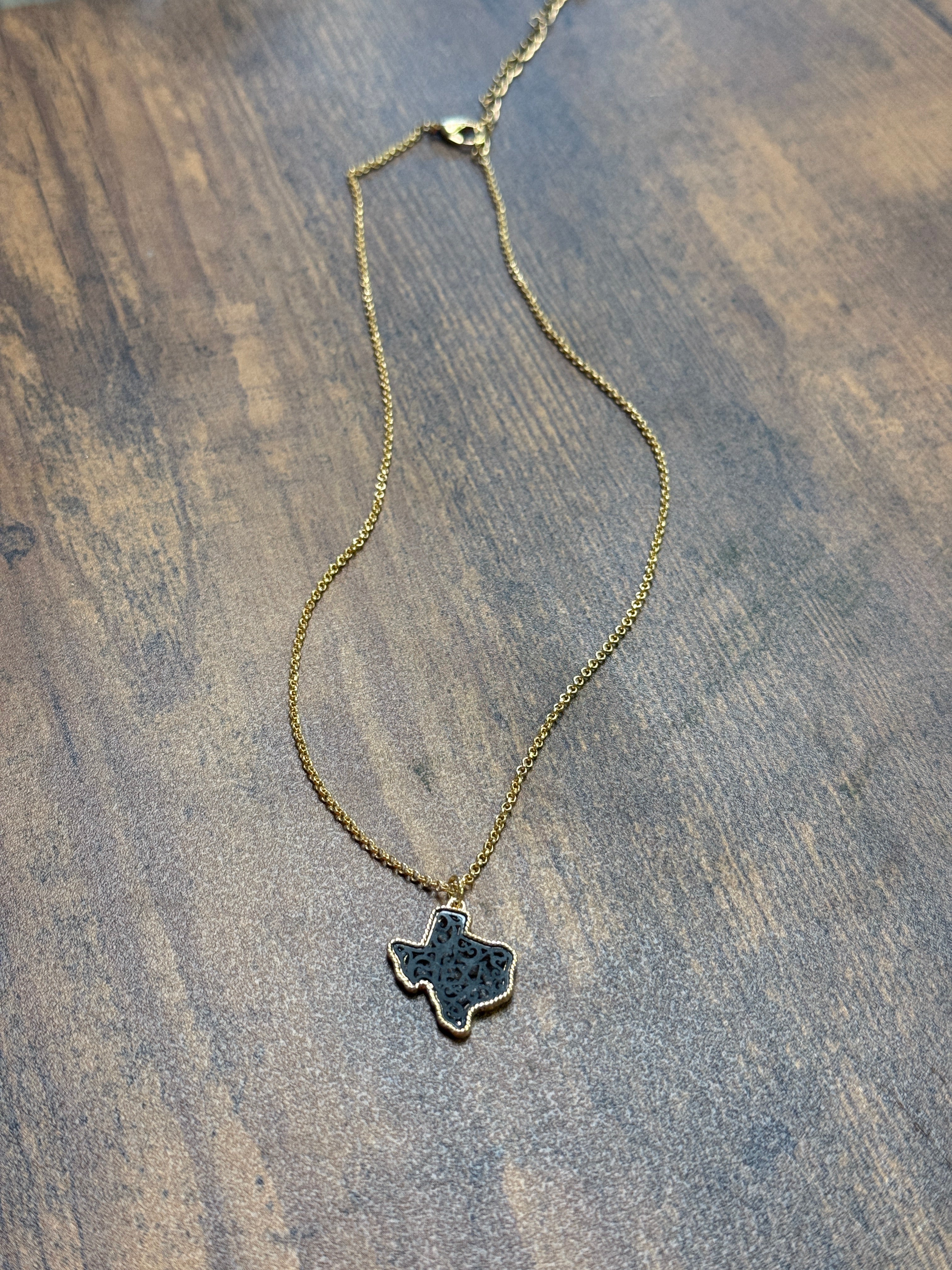 Gold Lasso Trim & Black Filagree Texas Necklace