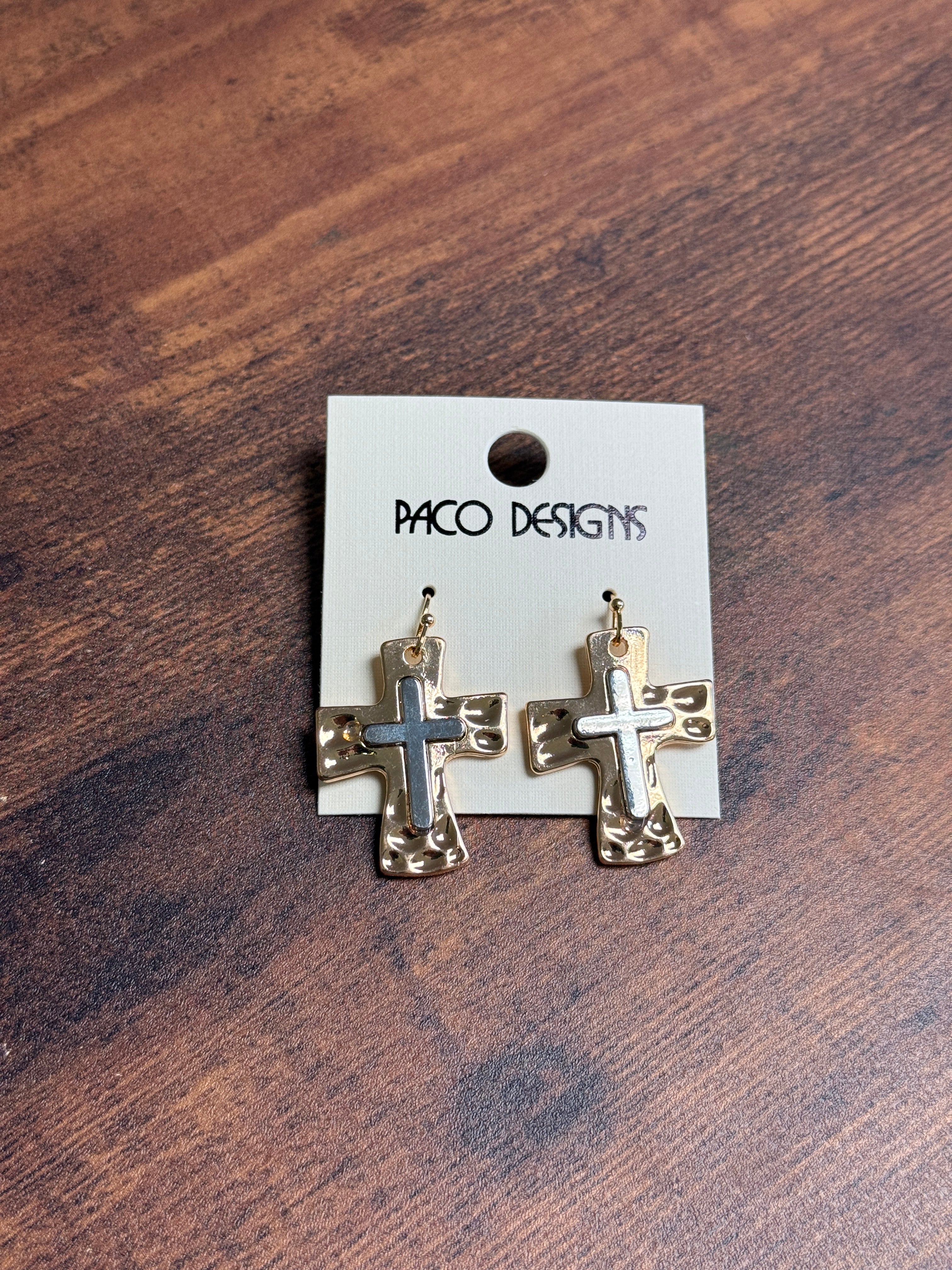 Two Tone Cross Necklace & Earring Set