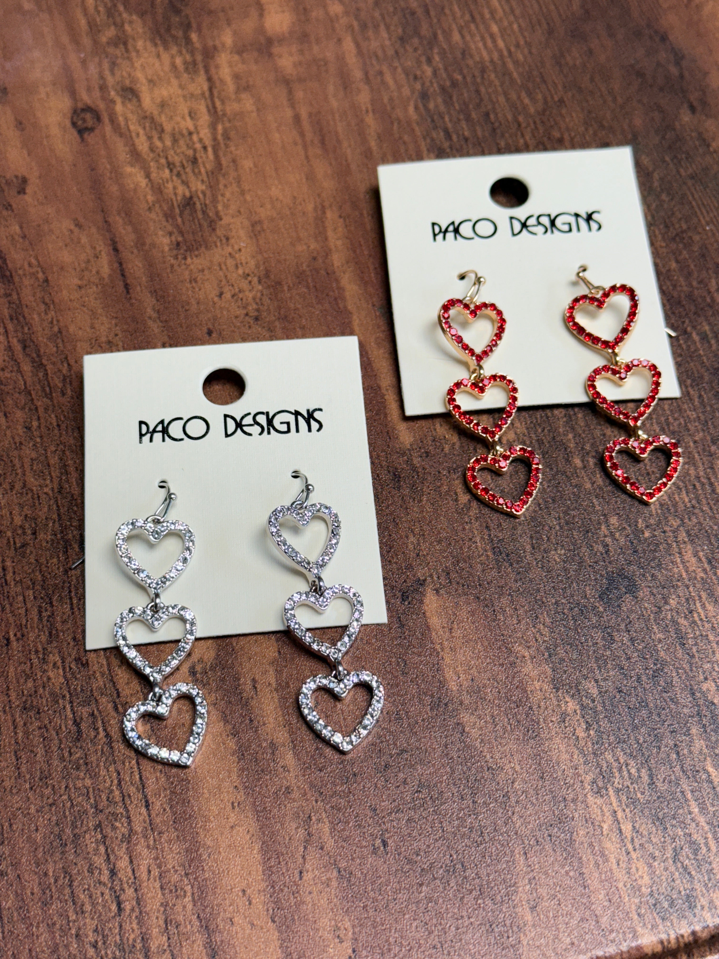 3 Heart Rhinestone Dangle Earrings