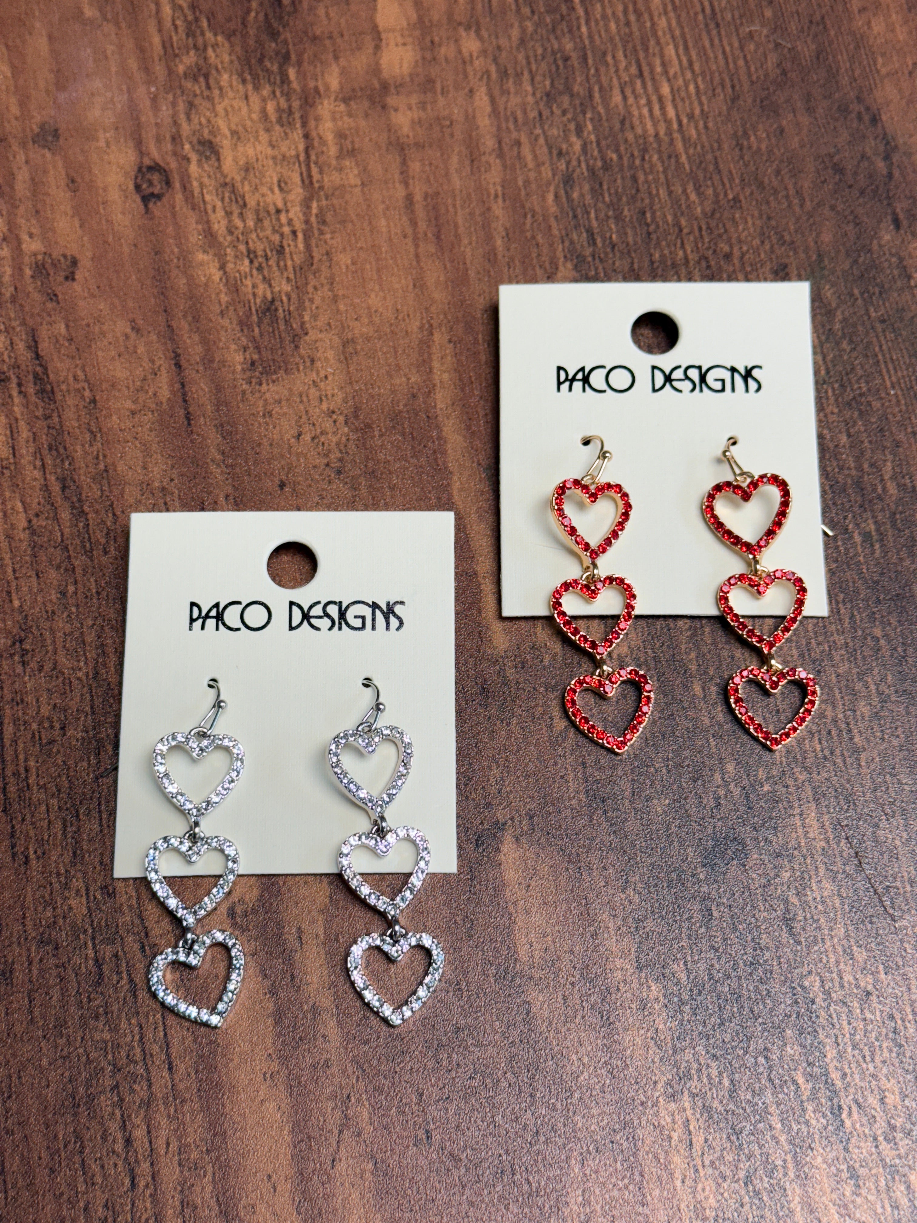 3 Heart Rhinestone Dangle Earrings
