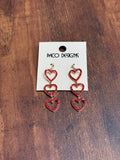 3 Heart Rhinestone Dangle Earrings
