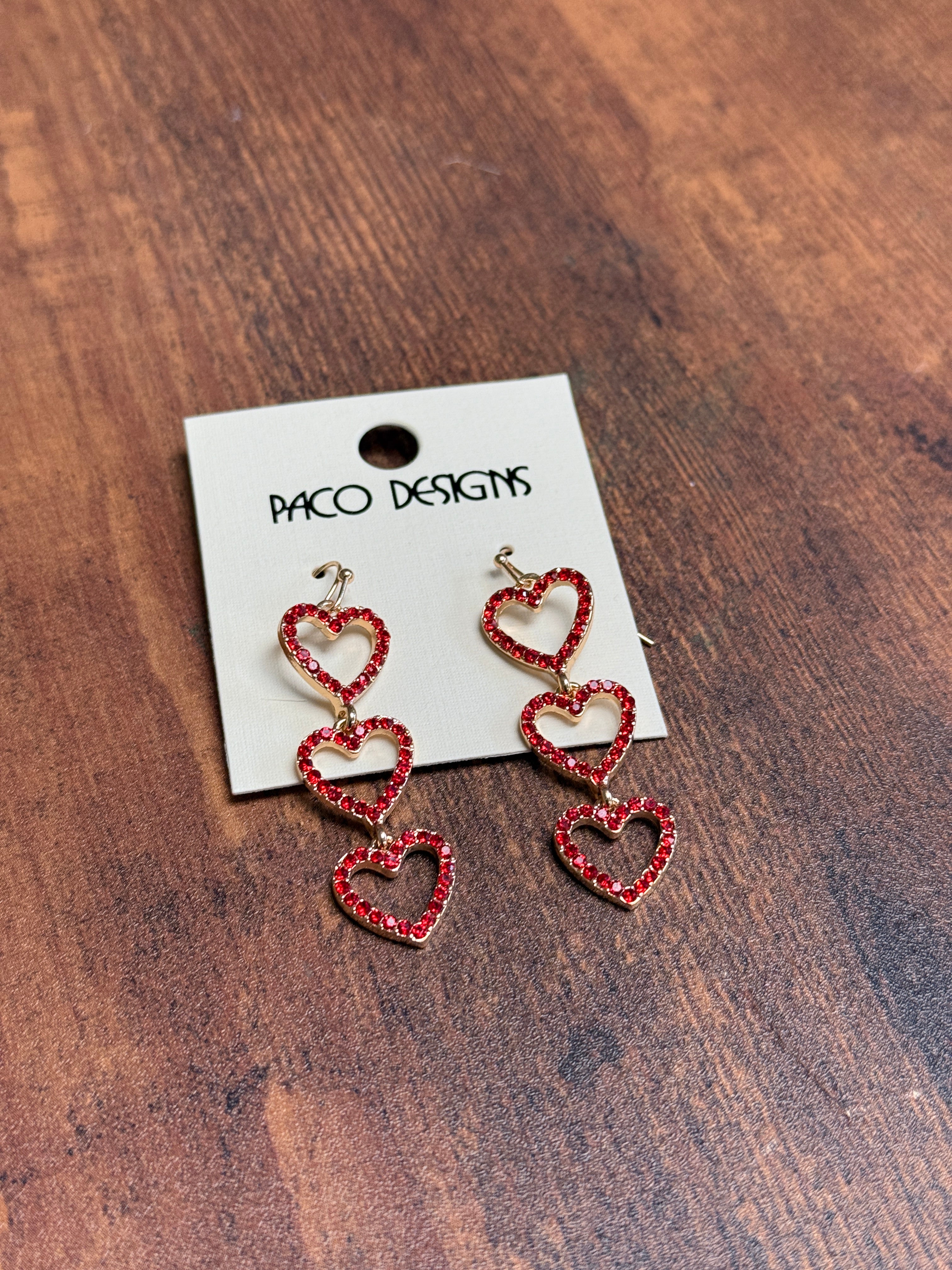 3 Heart Rhinestone Dangle Earrings