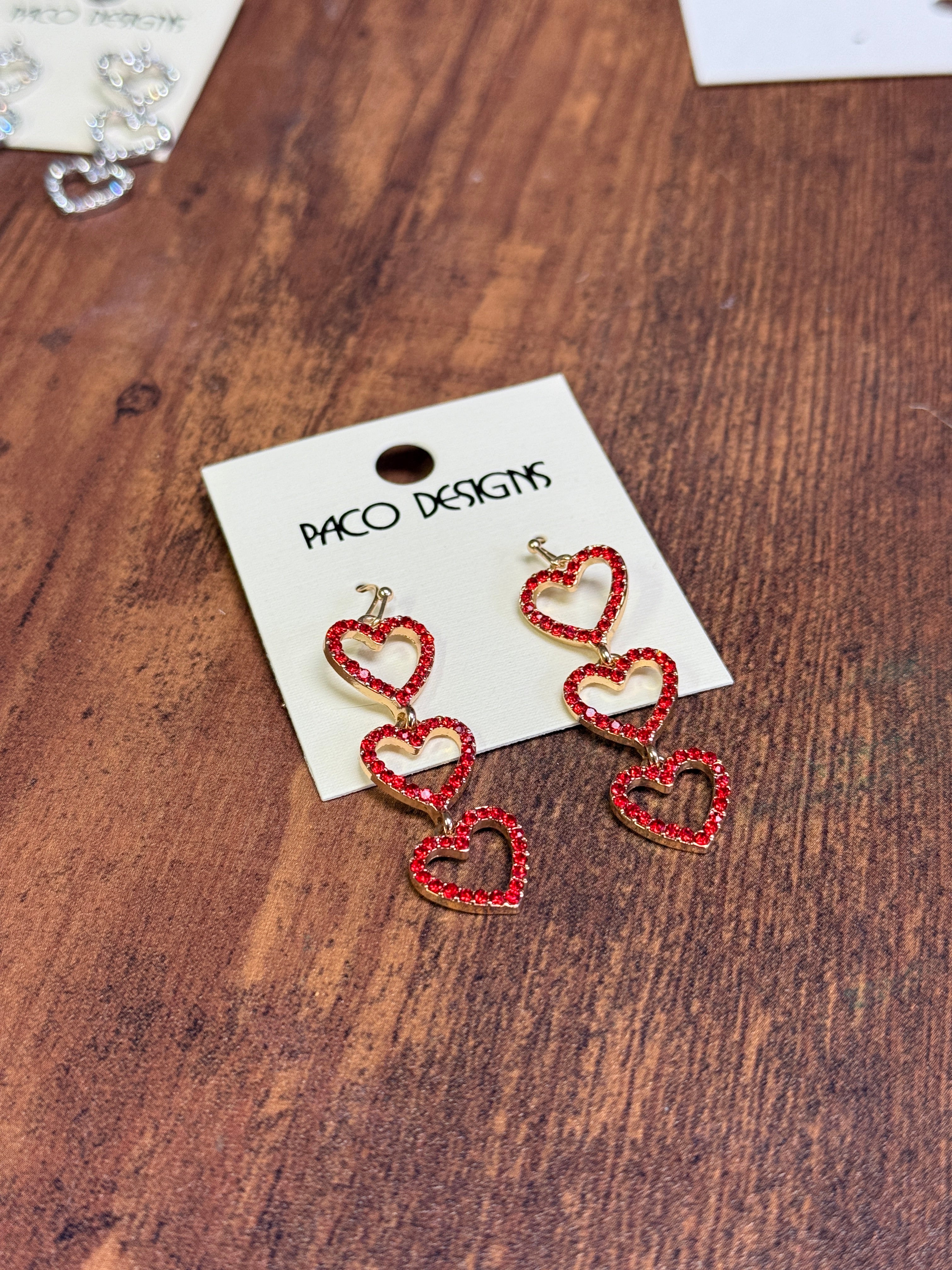 3 Heart Rhinestone Dangle Earrings